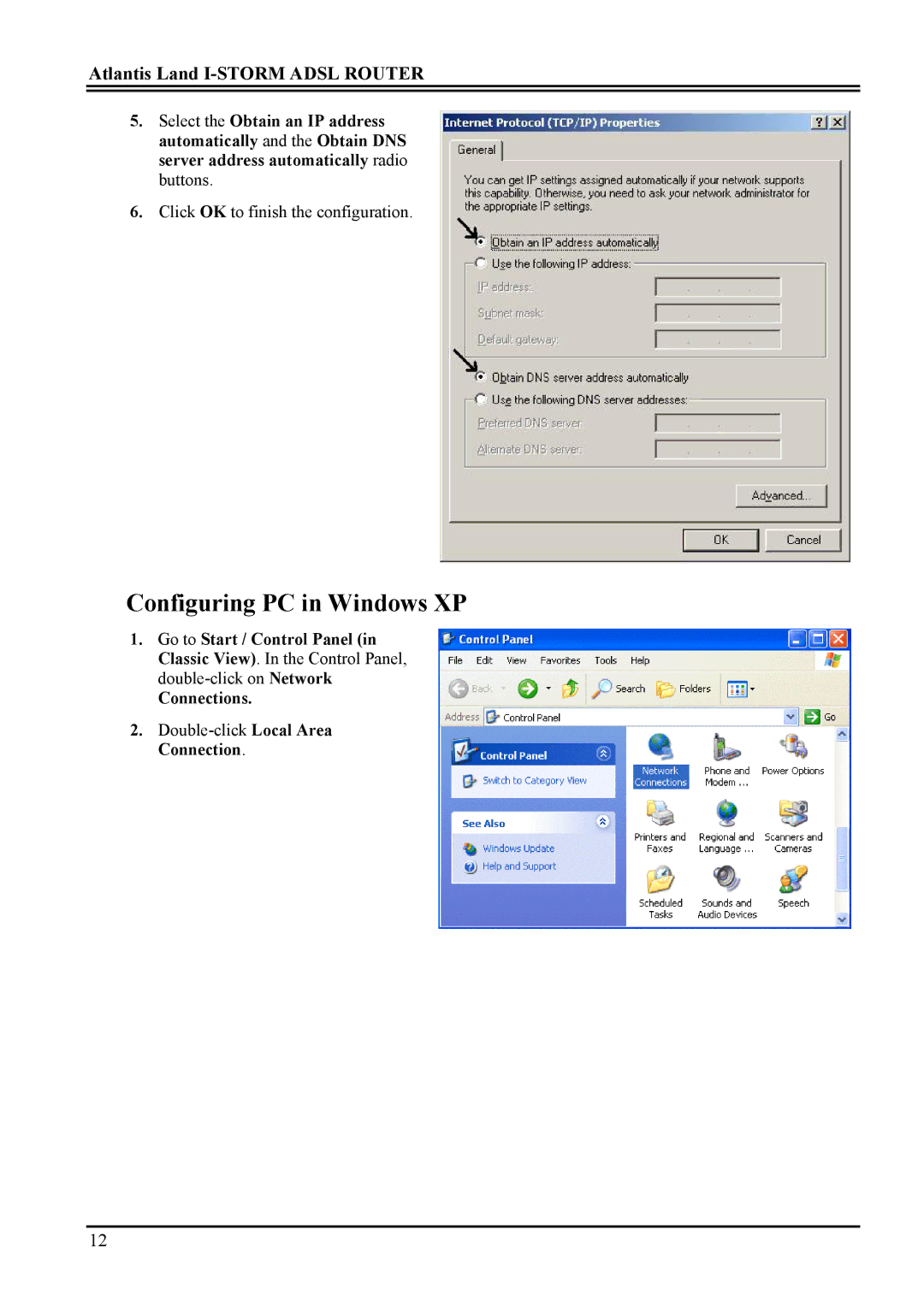 Atlantis Land A02-RA ME01 manual Configuring PC in Windows XP 