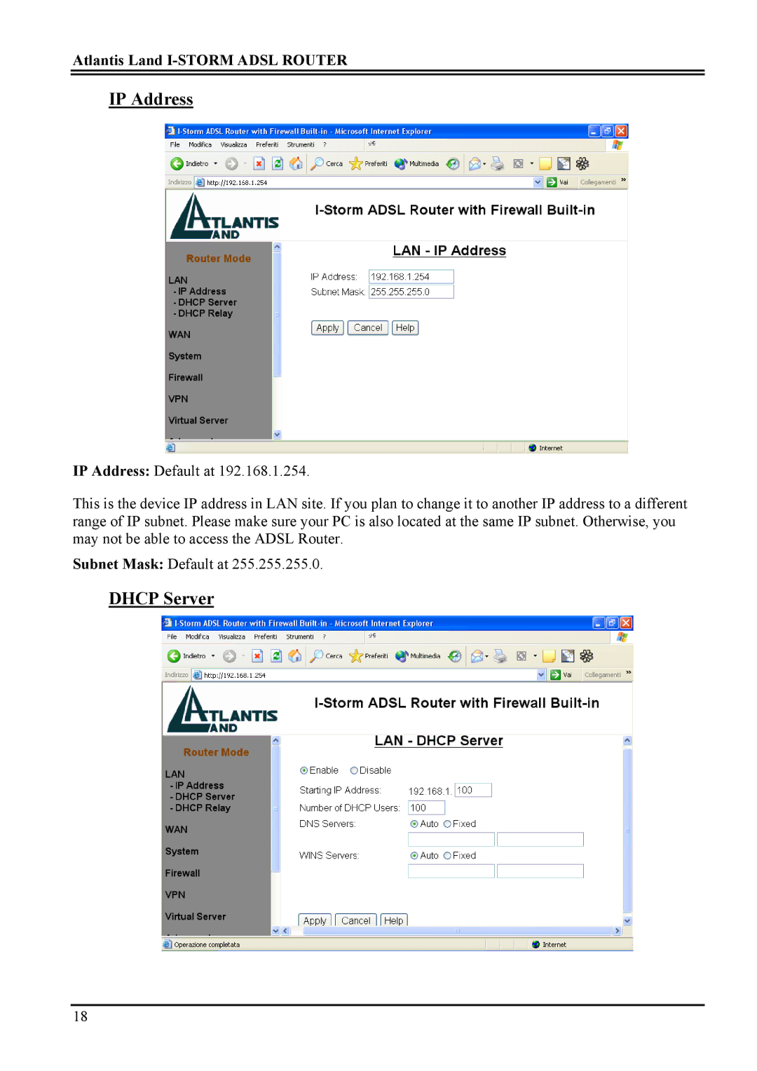 Atlantis Land A02-RA ME01 manual IP Address, Dhcp Server 