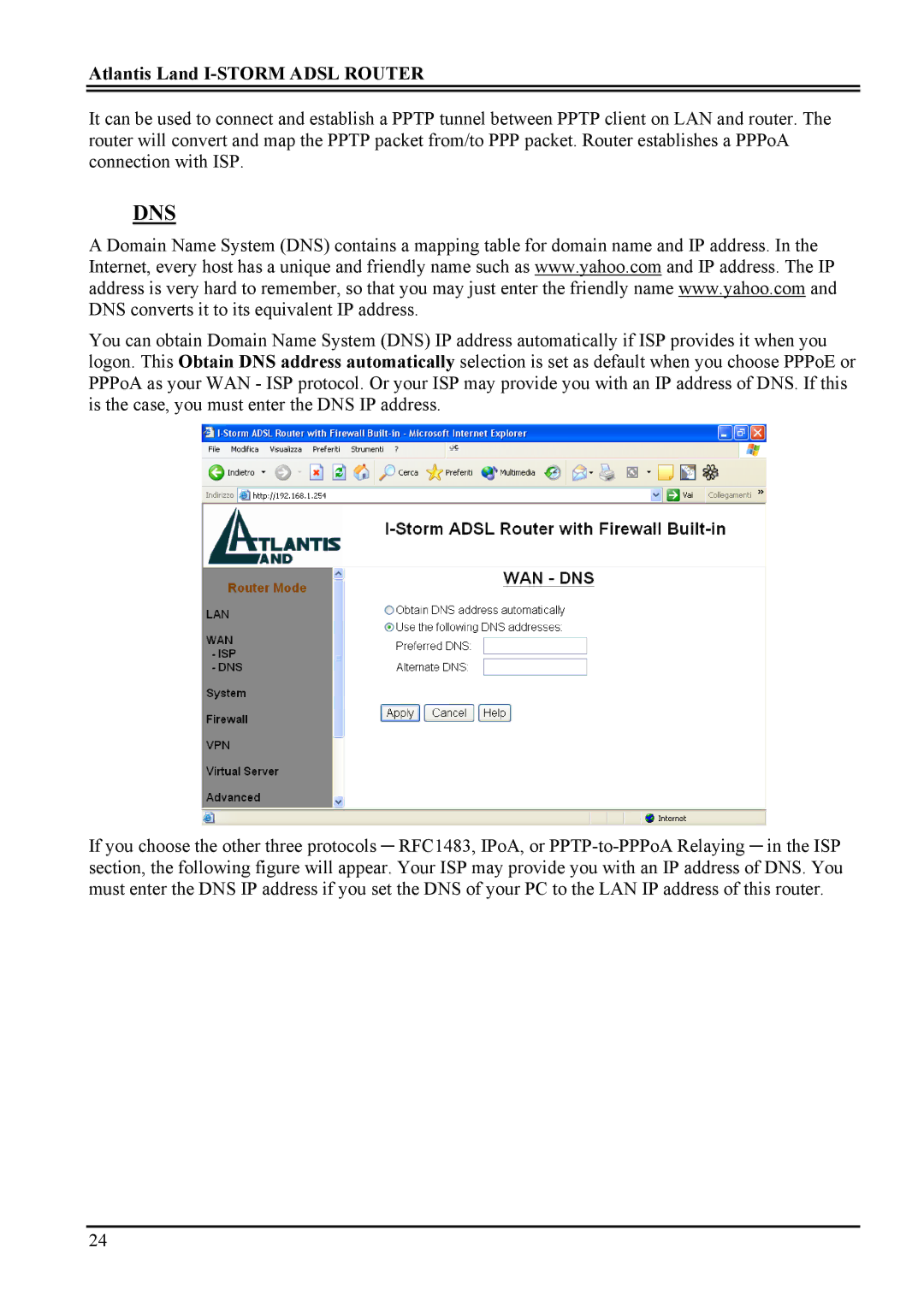 Atlantis Land A02-RA ME01 manual Dns 