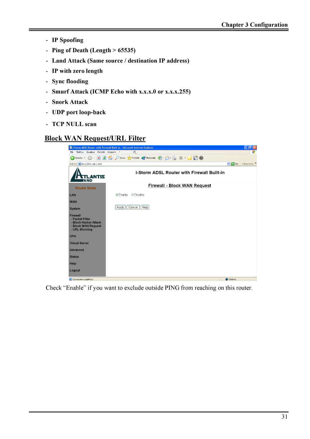 Atlantis Land A02-RA ME01 manual Block WAN Request/URL Filter 