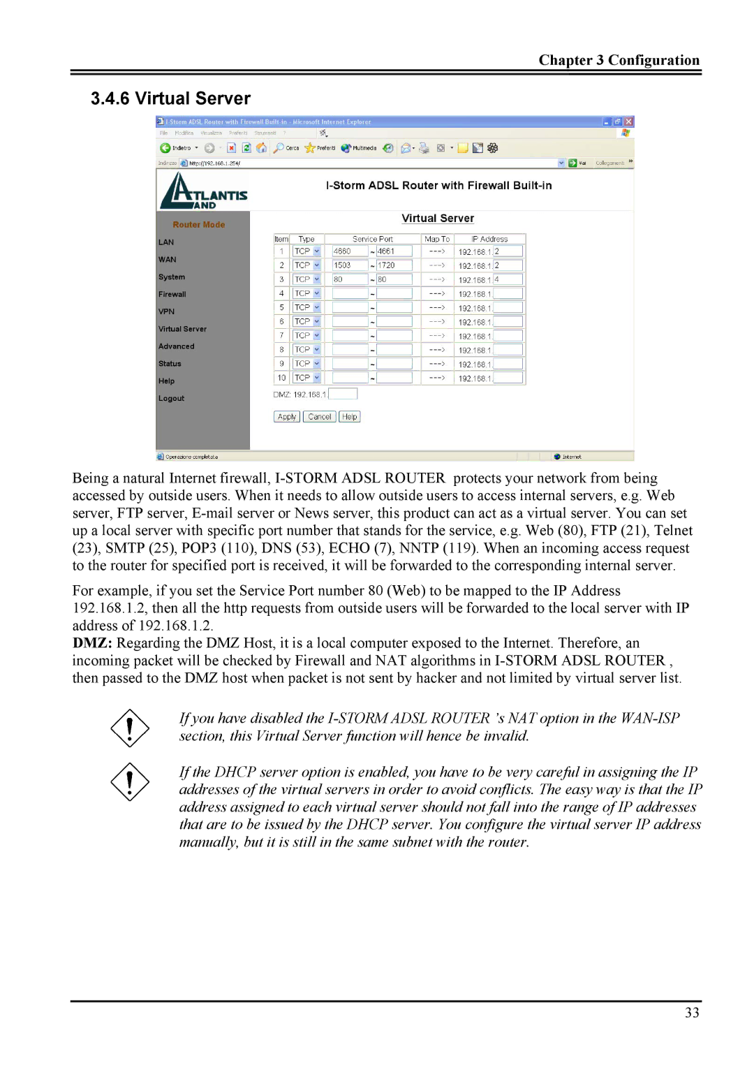 Atlantis Land A02-RA ME01 manual Virtual Server, Configuration 