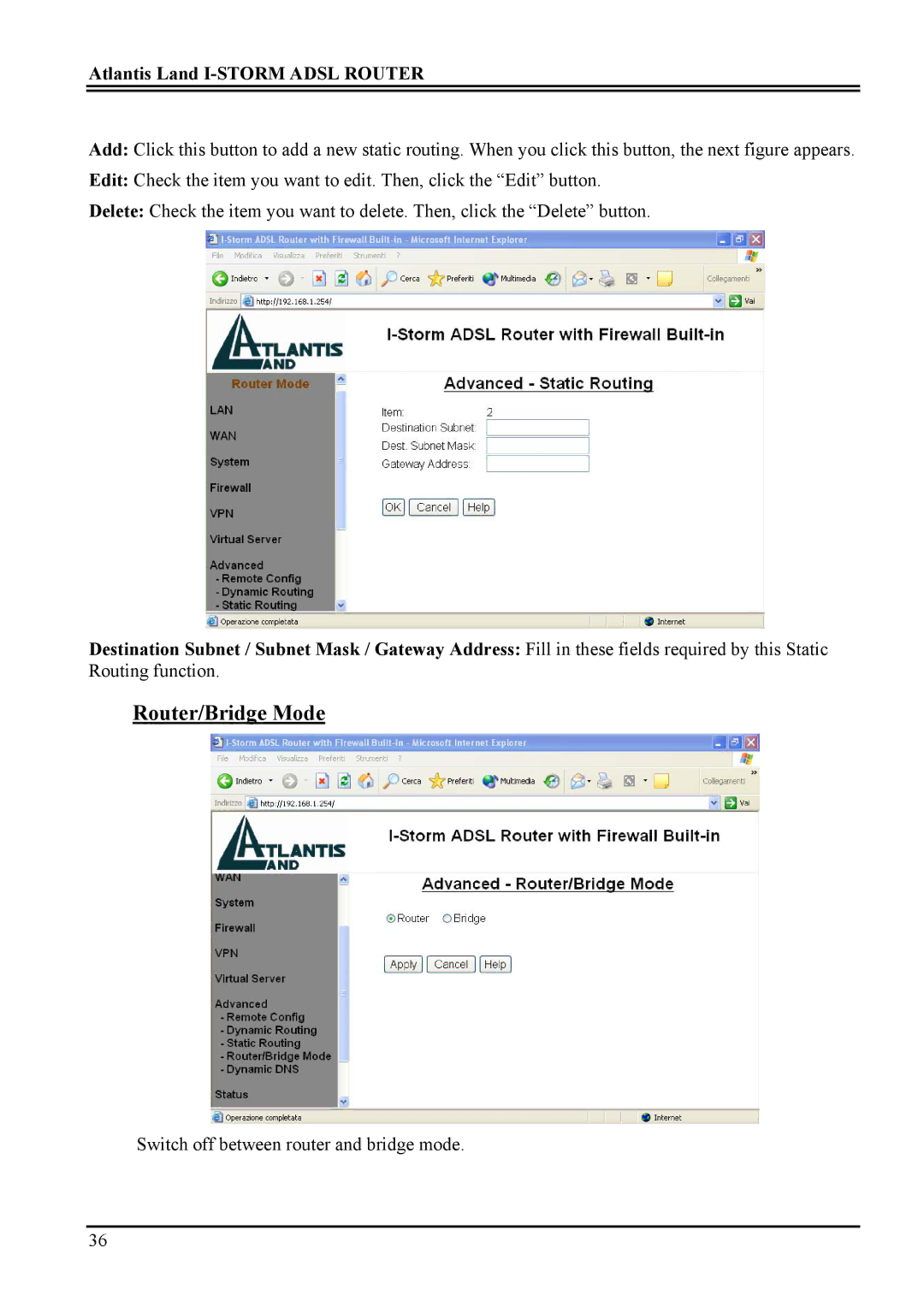 Atlantis Land A02-RA ME01 manual Router/Bridge Mode 