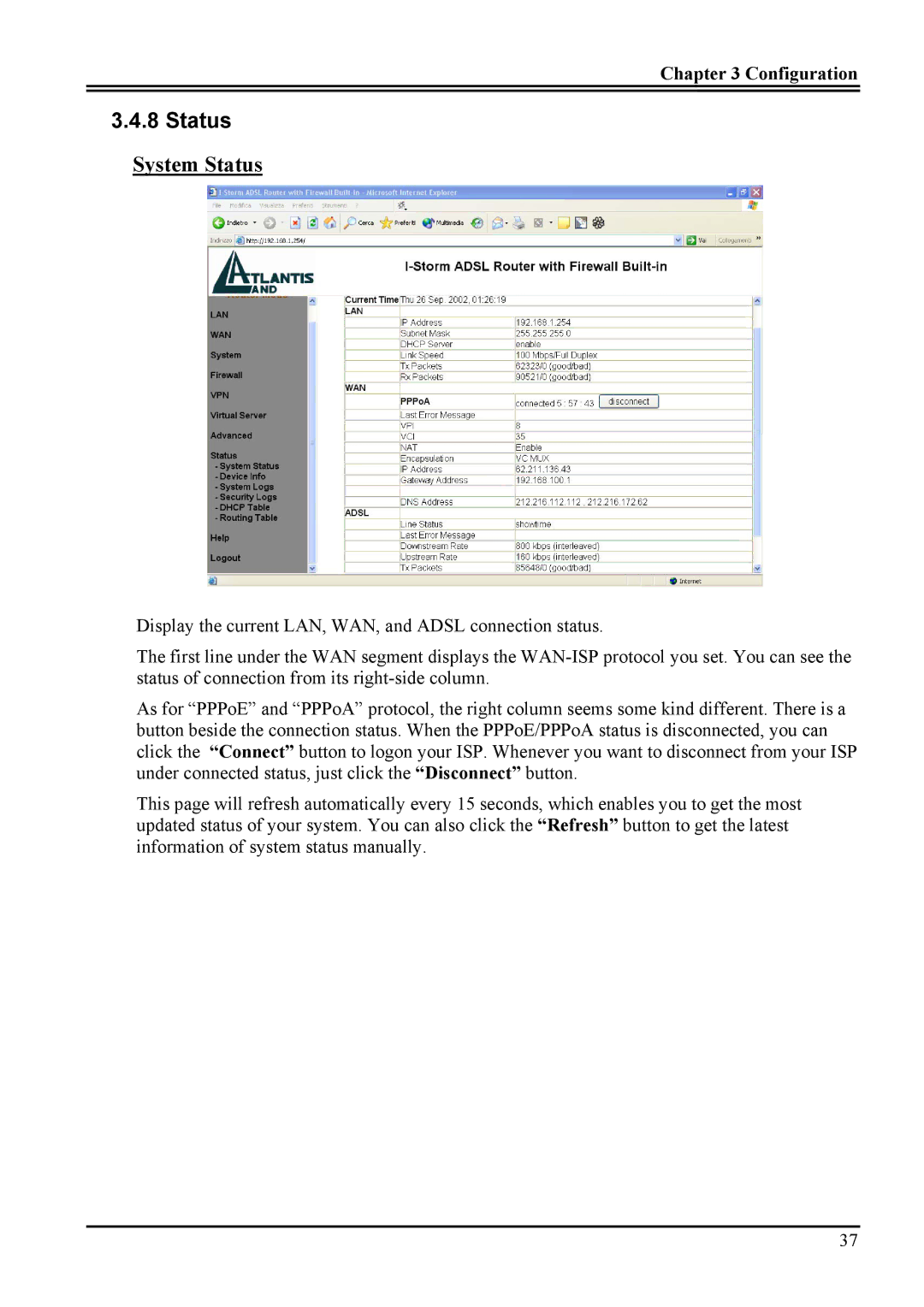 Atlantis Land A02-RA ME01 manual System Status 