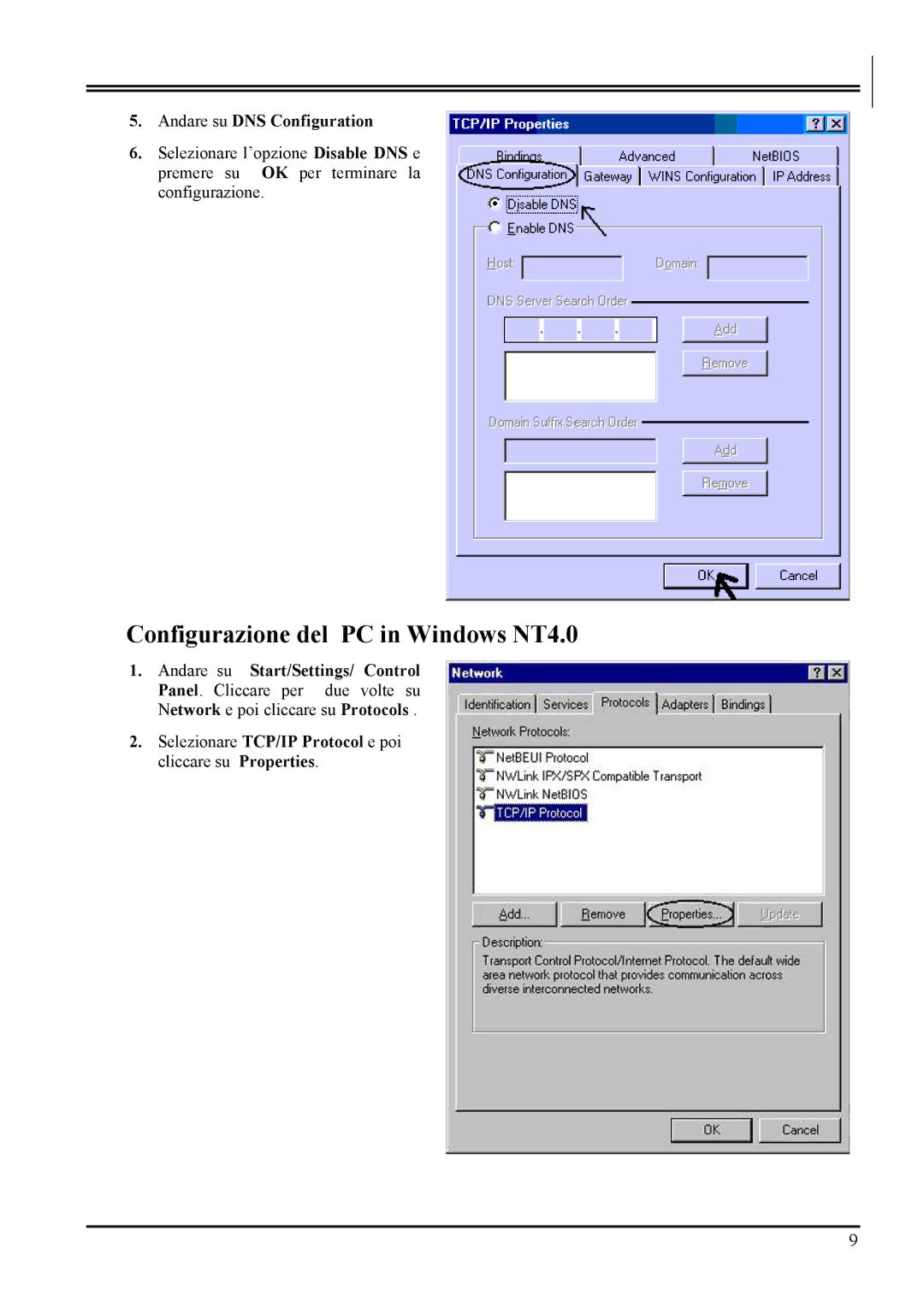 Atlantis Land A02-RA MI01 manual Configurazione del PC in Windows NT4.0 