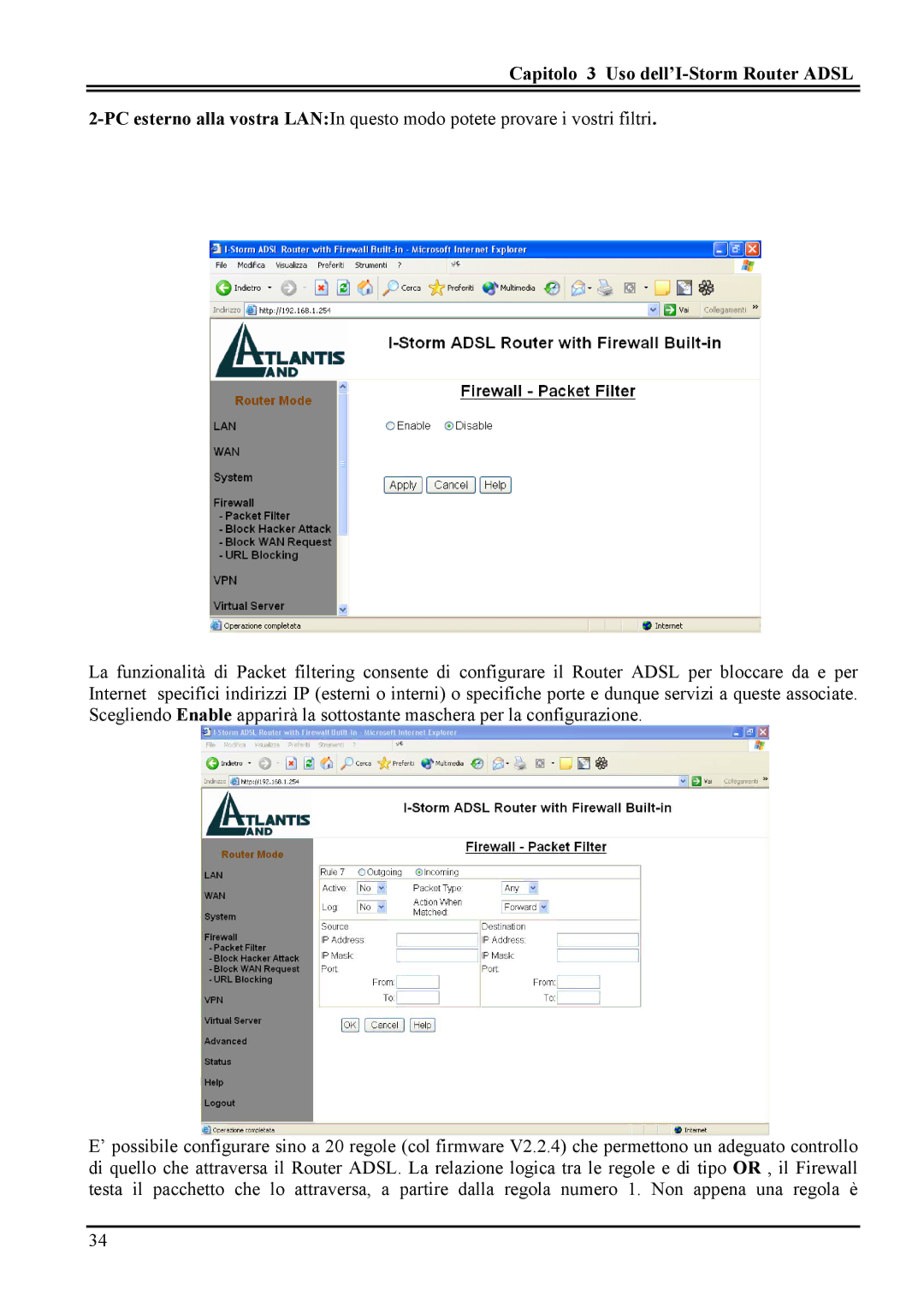 Atlantis Land A02-RA MI01 manual Capitolo 3 Uso dell’I-Storm Router Adsl 