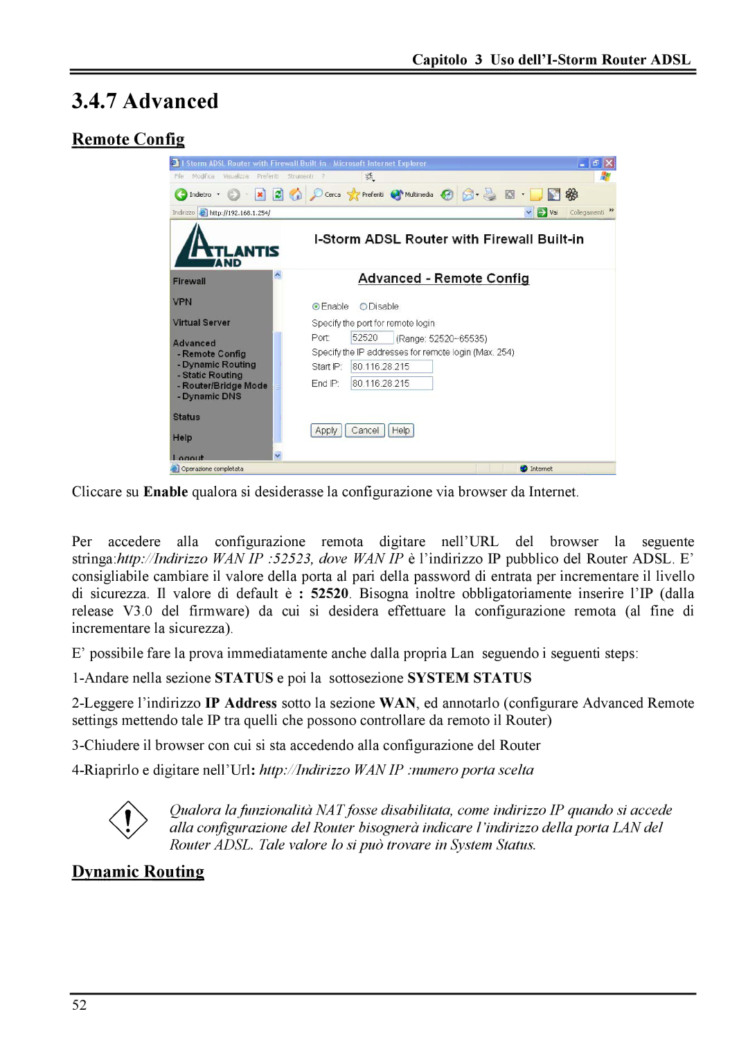 Atlantis Land A02-RA MI01 manual Advanced, Remote Config, Dynamic Routing 