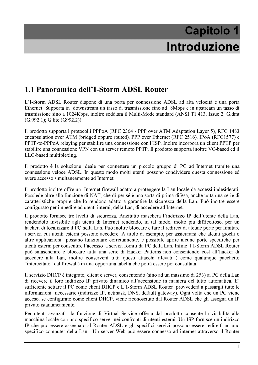 Atlantis Land A02-RA MI01 manual Introduzione, Panoramica dell’I-Storm Adsl Router 