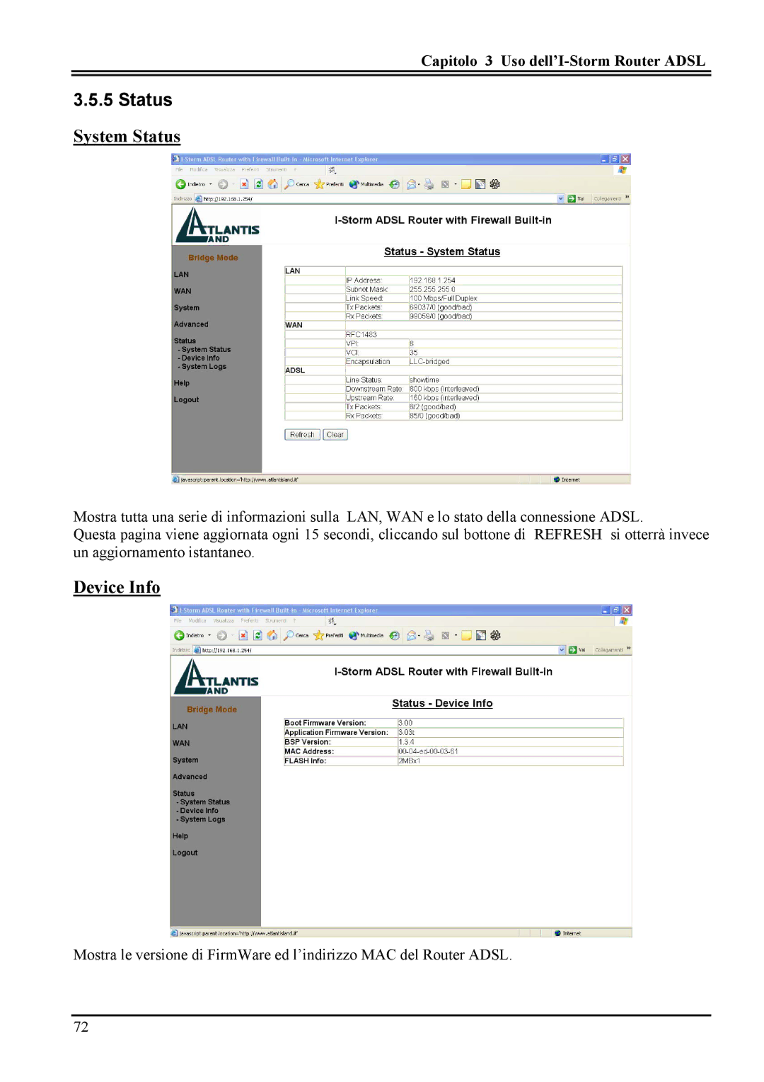 Atlantis Land A02-RA MI01 manual Status 