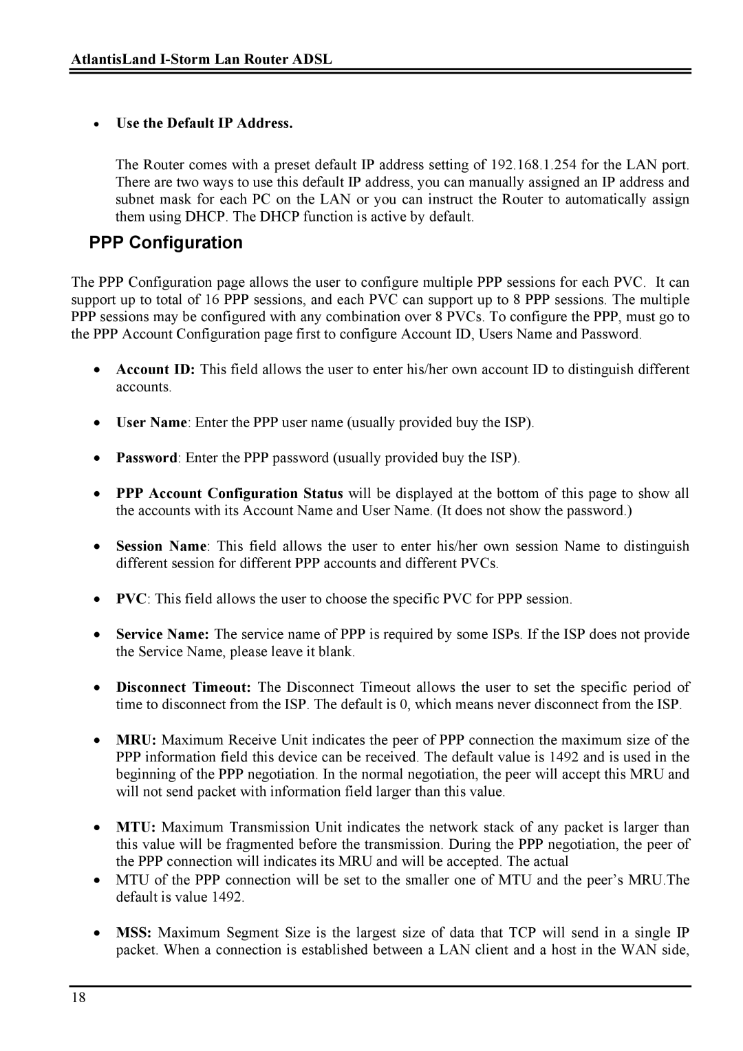 Atlantis Land A02-RA2 ME01 manual PPP Configuration 