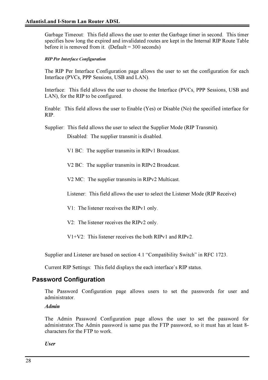 Atlantis Land A02-RA2 ME01 manual Password Configuration, Admin 