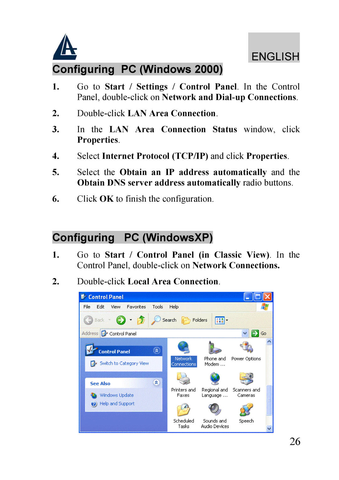 Atlantis Land A02-RA240-W54, A02-RA210-W54 quick start Configuring PC WindowsXP 