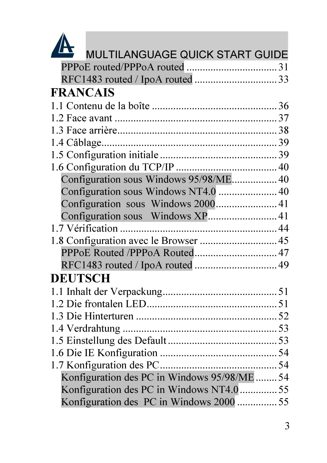 Atlantis Land A02-RA210-W54, A02-RA240-W54 quick start Francais 