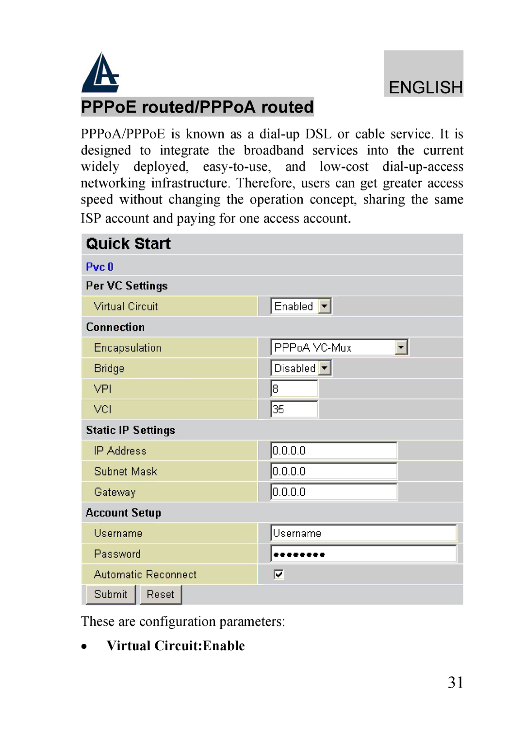 Atlantis Land A02-RA210-W54, A02-RA240-W54 quick start PPPoE routed/PPPoA routed 