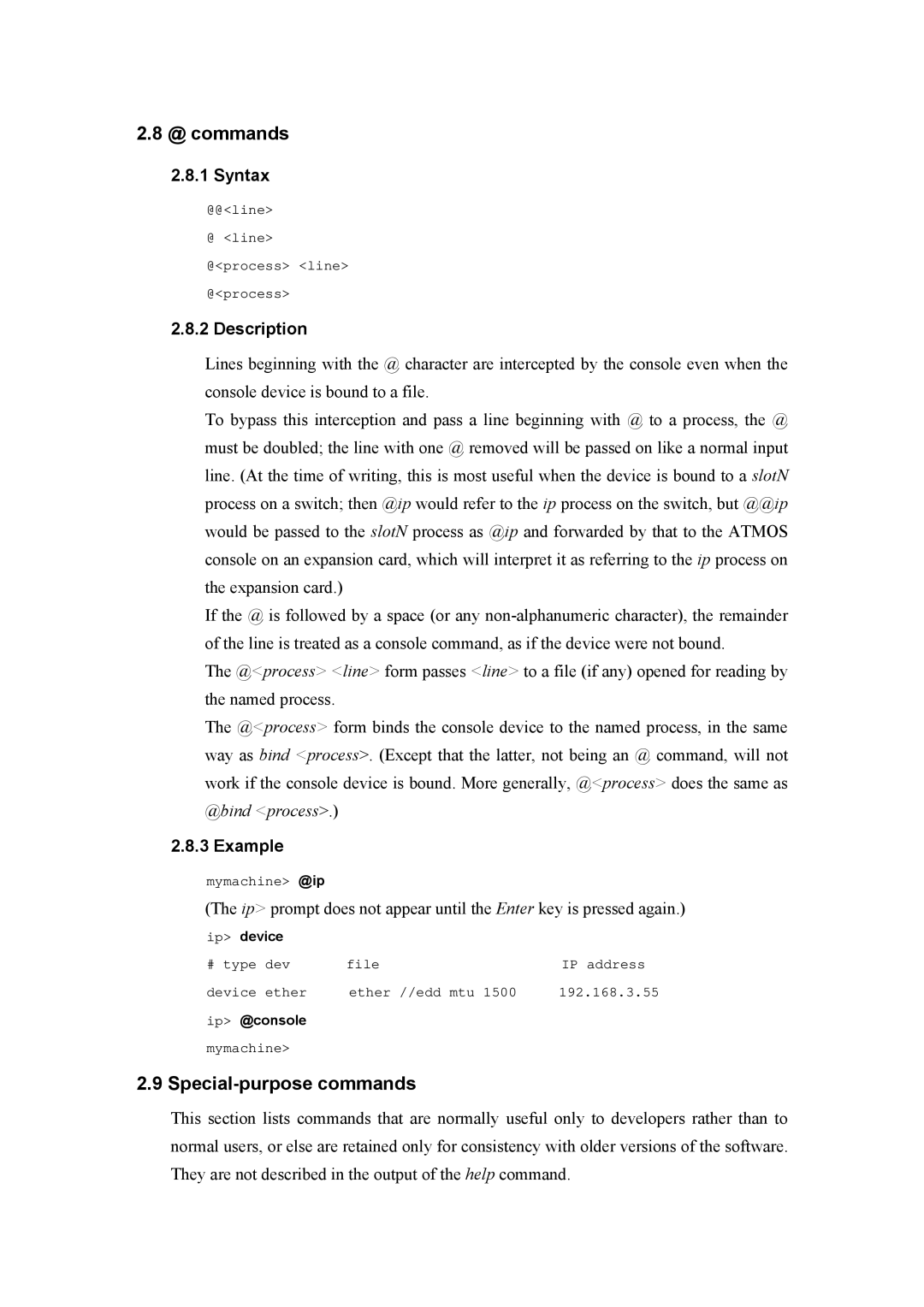 Atlantis Land A02-RA(Atmos)_ME01 manual @ commands, Special-purpose commands, Ip device, Ip @console 