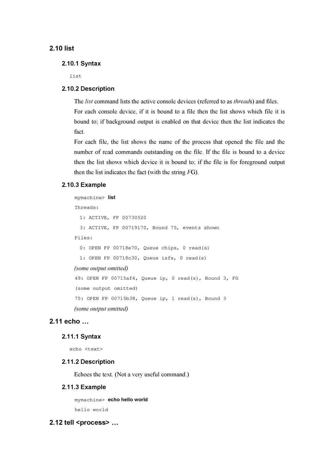 Atlantis Land A02-RA(Atmos)_ME01 manual List, Echo …, Tell process …, Mymachine echo hello world 