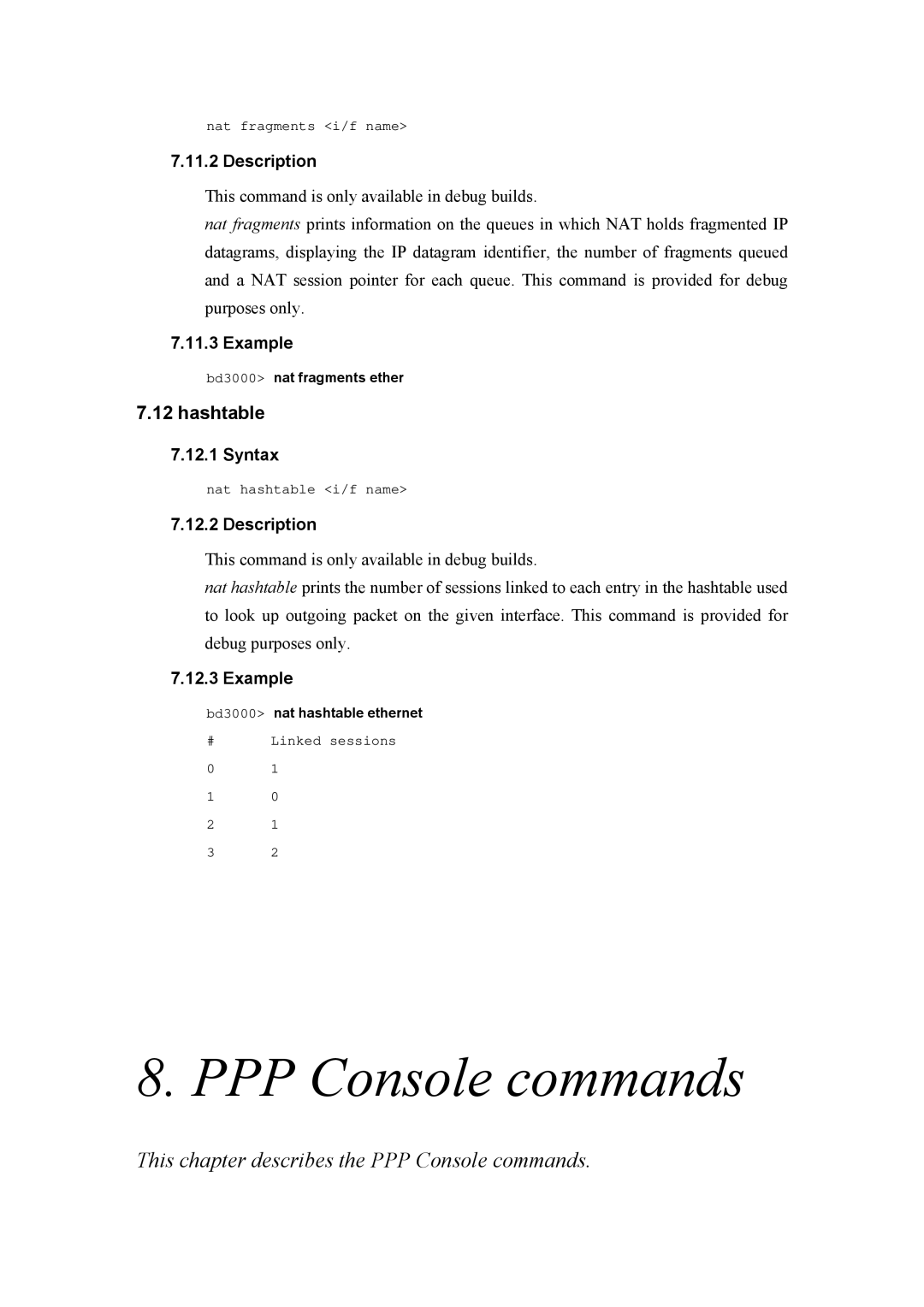 Atlantis Land A02-RA(Atmos)_ME01 manual Hashtable, Bd3000 nat fragments ether, Bd3000 nat hashtable ethernet 