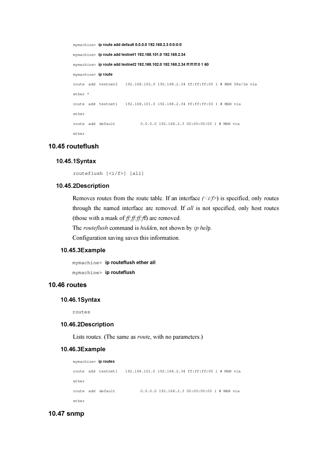 Atlantis Land A02-RA(Atmos)_ME01 manual Routeflush, Routes, Snmp 