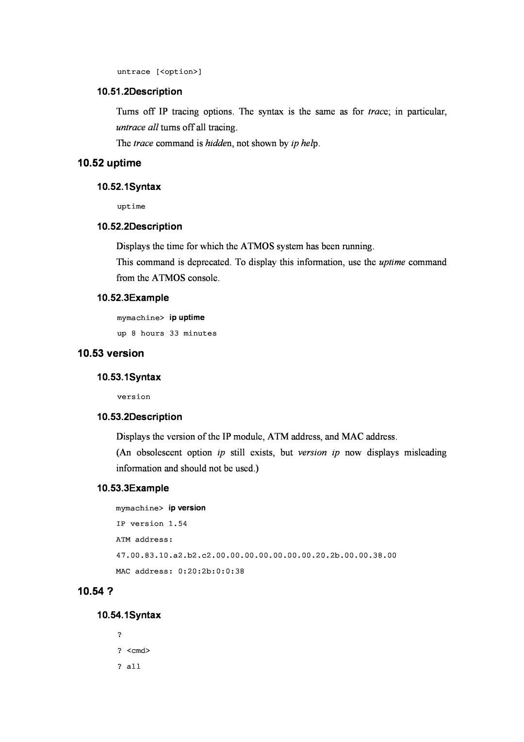 Atlantis Land A02-RA(Atmos)_ME01 manual uptime, version, 10.54 ?, 10.51.2Description, 10.52.1Syntax, 10.52.2Description 