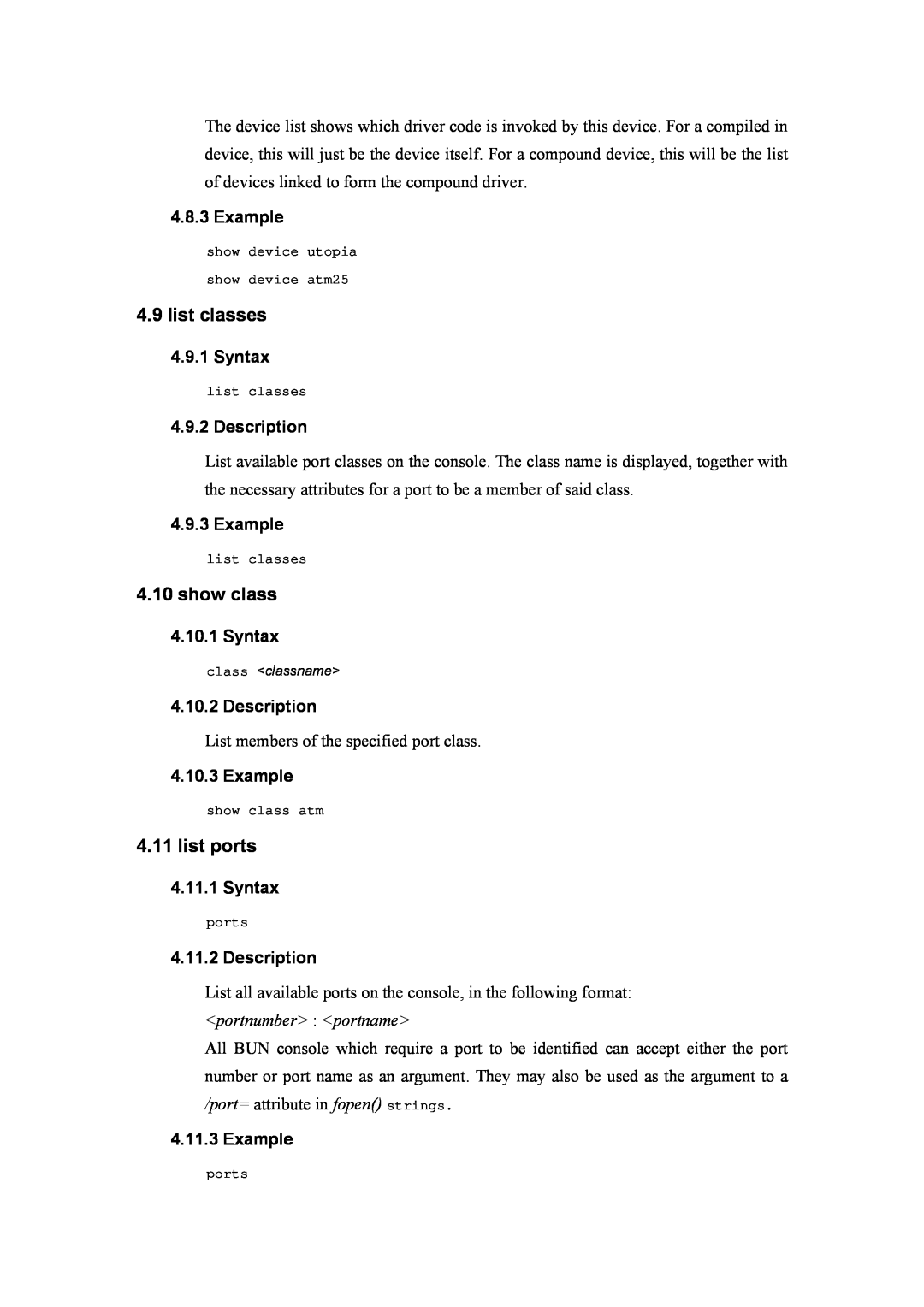 Atlantis Land A02-RA(Atmos)_ME01 manual list classes, show class, list ports, Example, Syntax, Description 