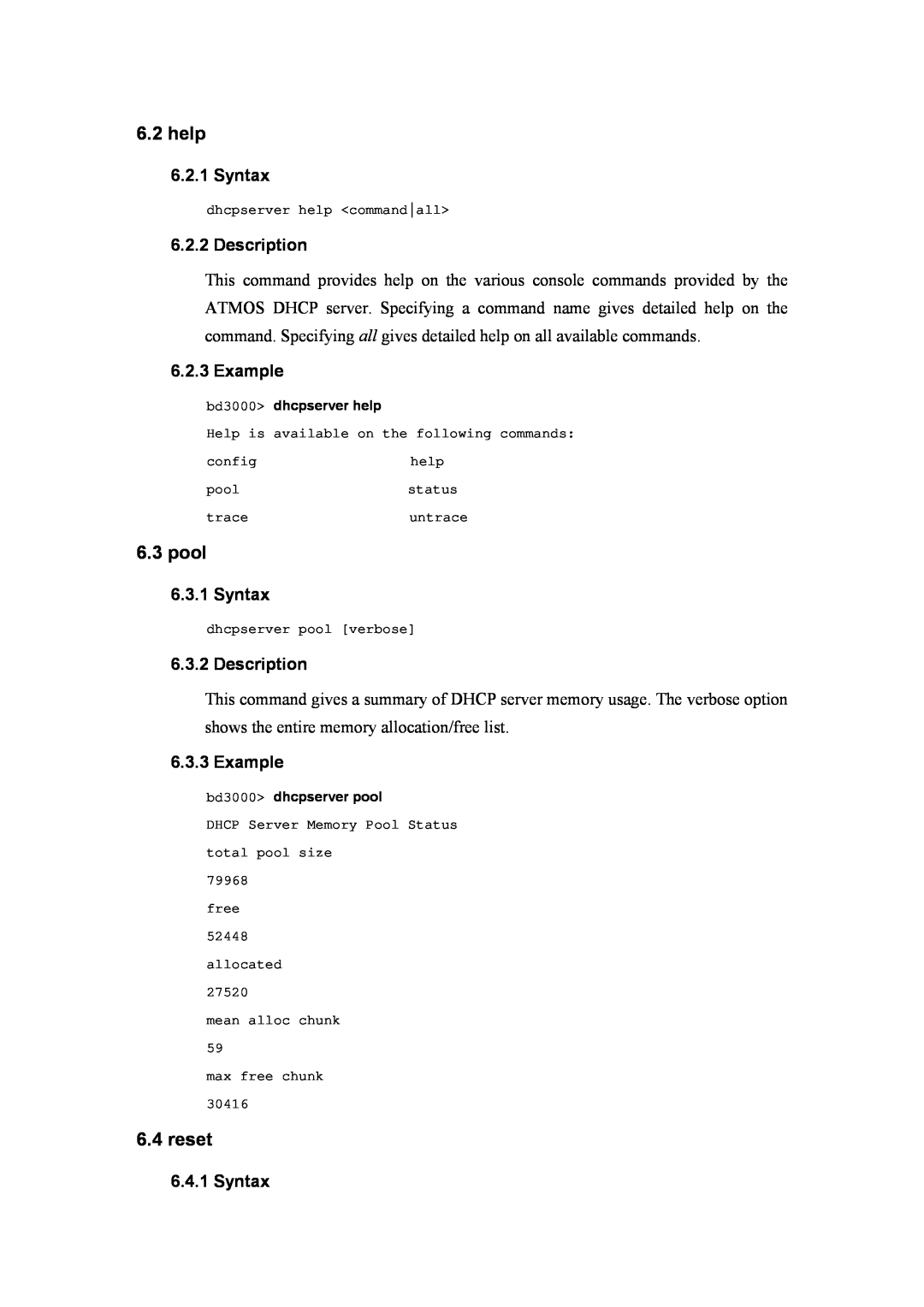 Atlantis Land A02-RA(Atmos)_ME01 manual help, pool, reset, Syntax, Description, Example 