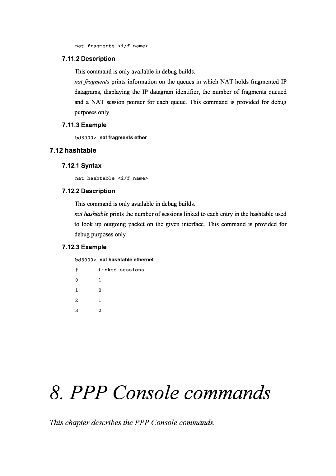Atlantis Land A02-RA(Atmos)_ME01 This chapter describes the PPP Console commands, hashtable, Description, Example 