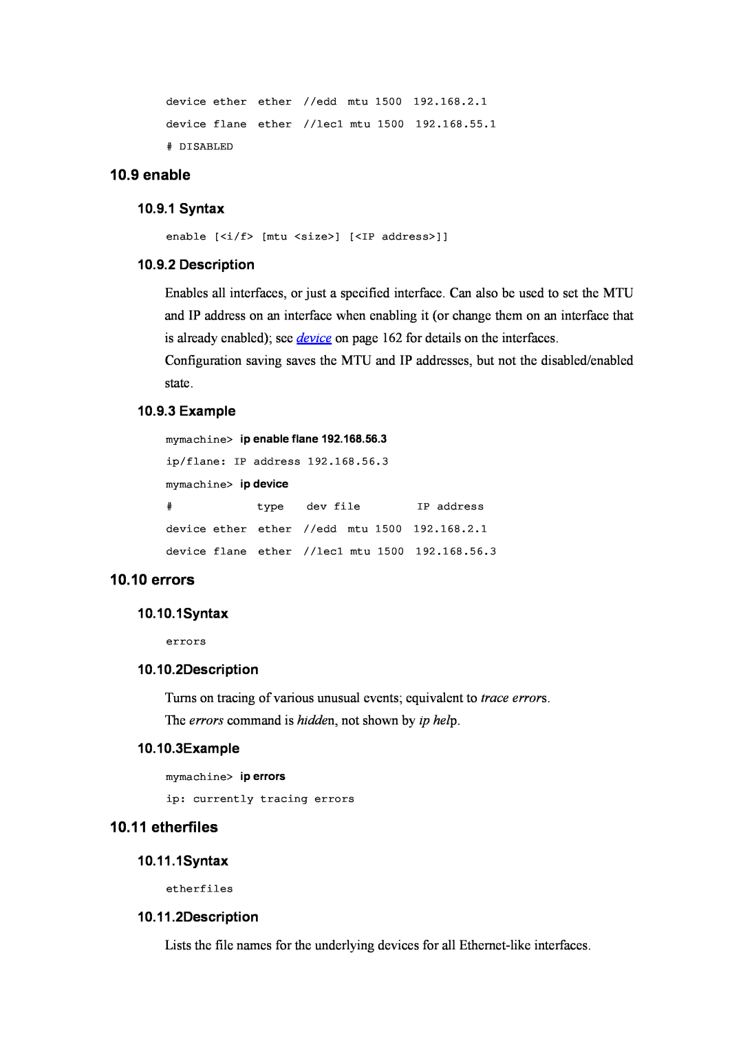 Atlantis Land A02-RA(Atmos)_ME01 manual enable, errors, etherfiles, Example, 10.10.1Syntax, 10.10.2Description 