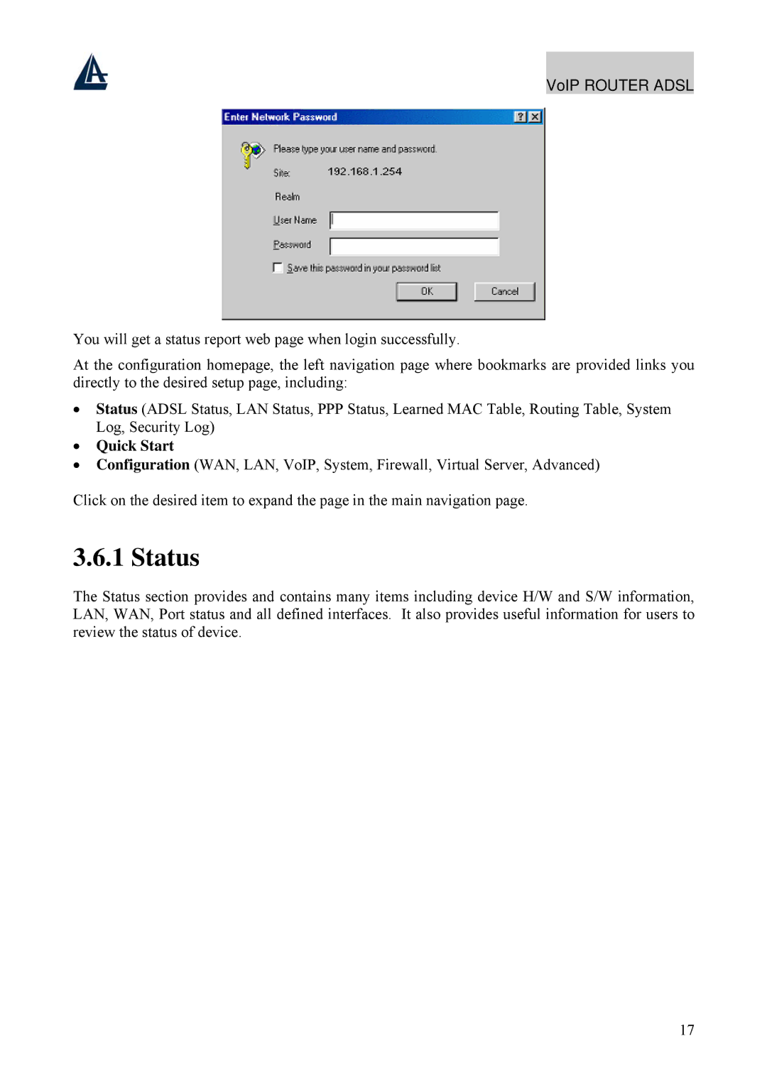 Atlantis Land A02-RAV211 manual Status, Quick Start 