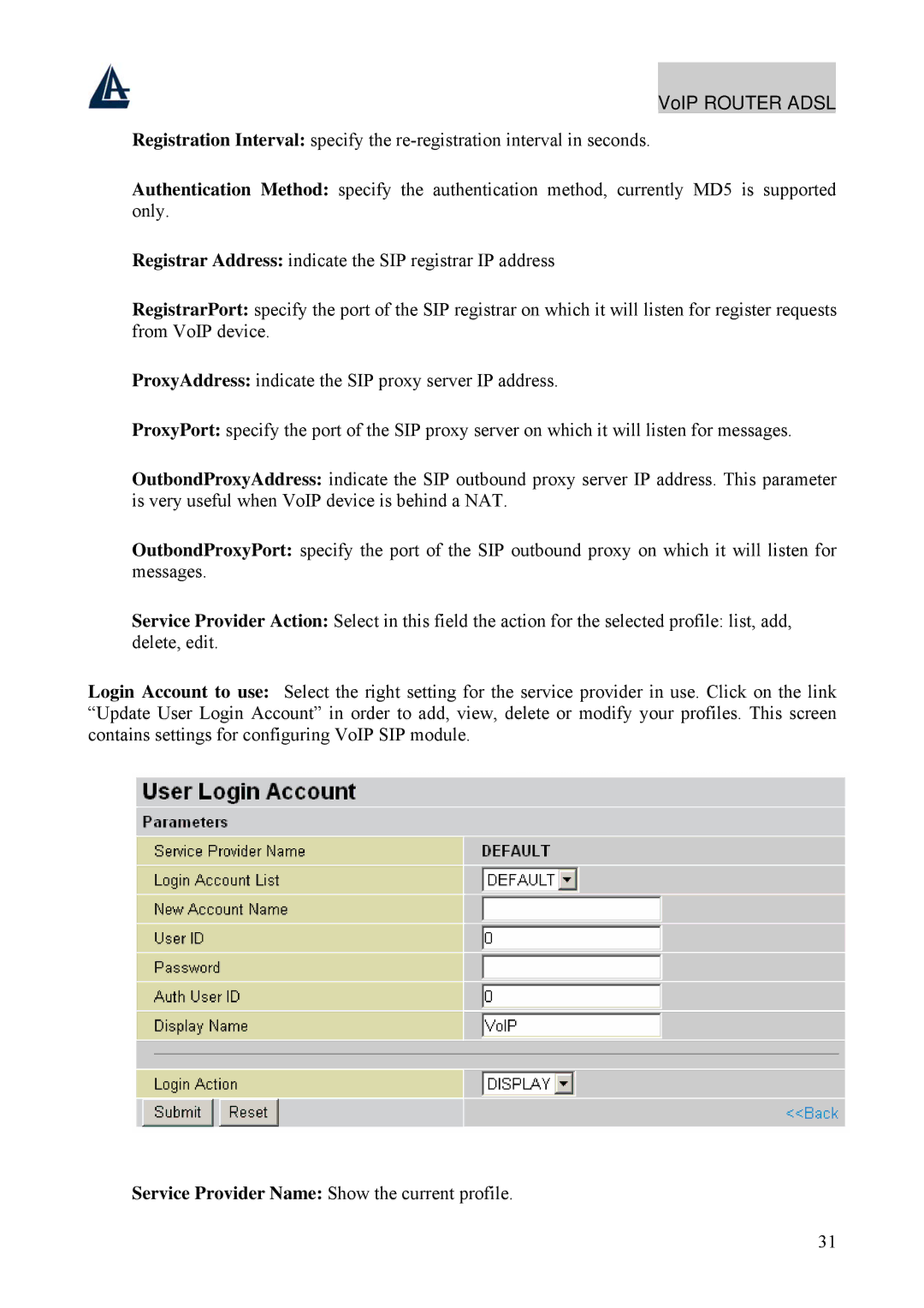 Atlantis Land A02-RAV211 manual VoIP Router Adsl 