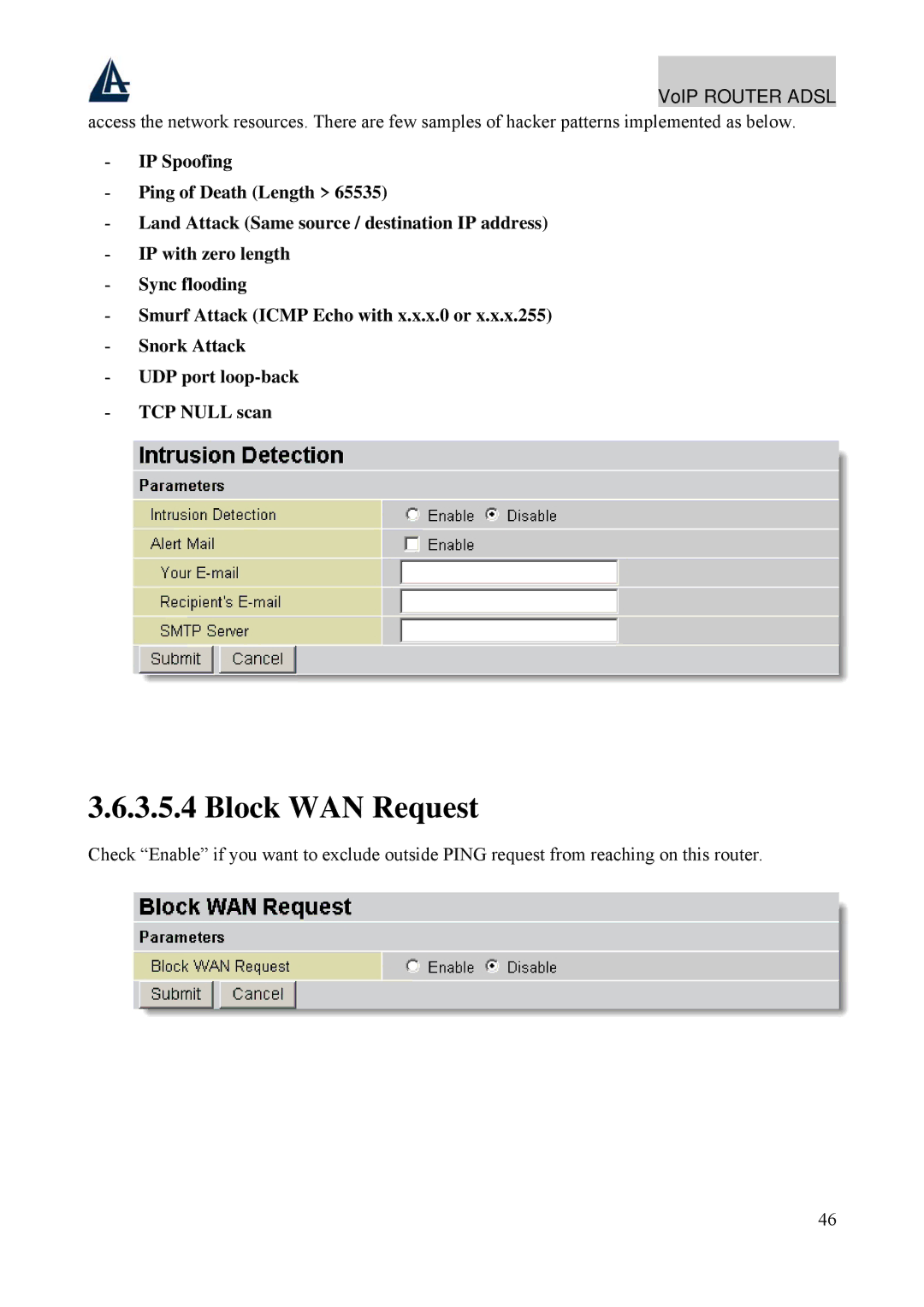 Atlantis Land A02-RAV211 manual Block WAN Request 