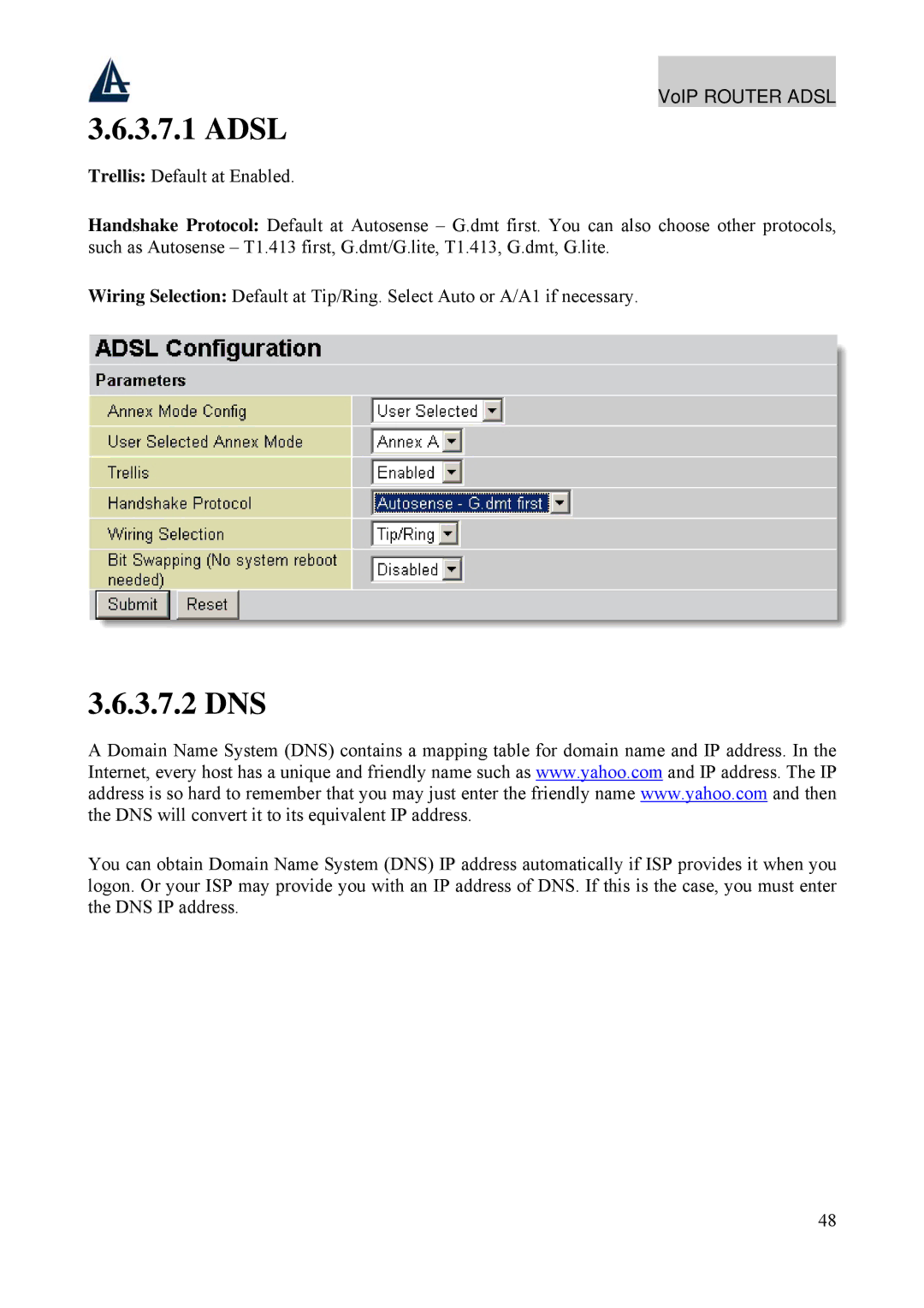 Atlantis Land A02-RAV211 manual Adsl, 3.7.2 DNS 