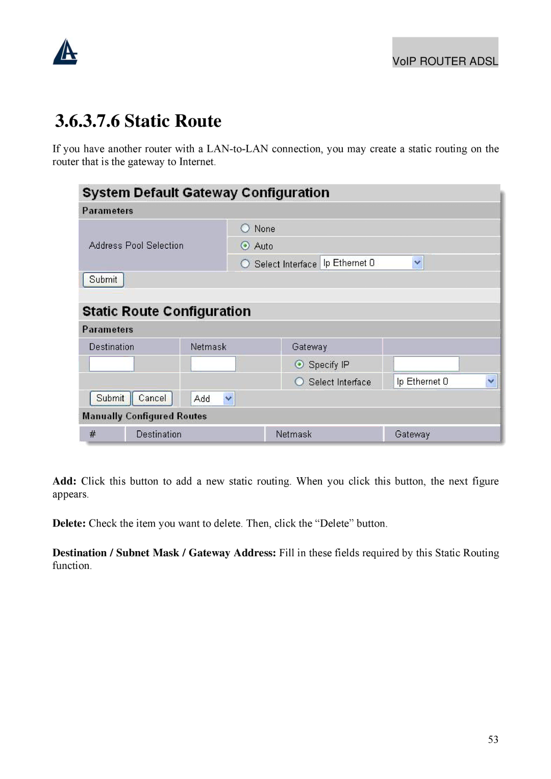 Atlantis Land A02-RAV211 manual Static Route 