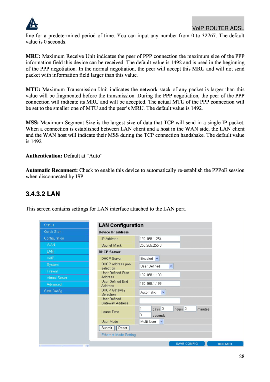 Atlantis Land A02-RAV211 manual 3.4.3.2 LAN 