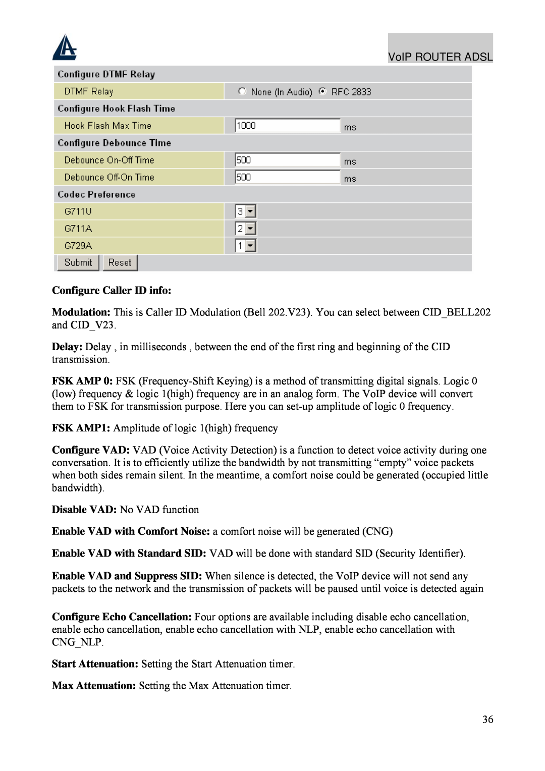 Atlantis Land A02-RAV211 manual Configure Caller ID info 