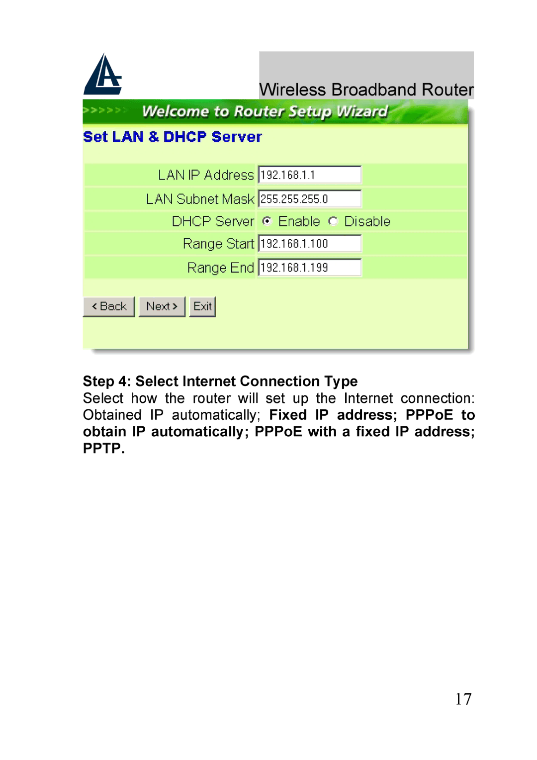 Atlantis Land A02-RB-W54_GE01 quick start Select Internet Connection Type 