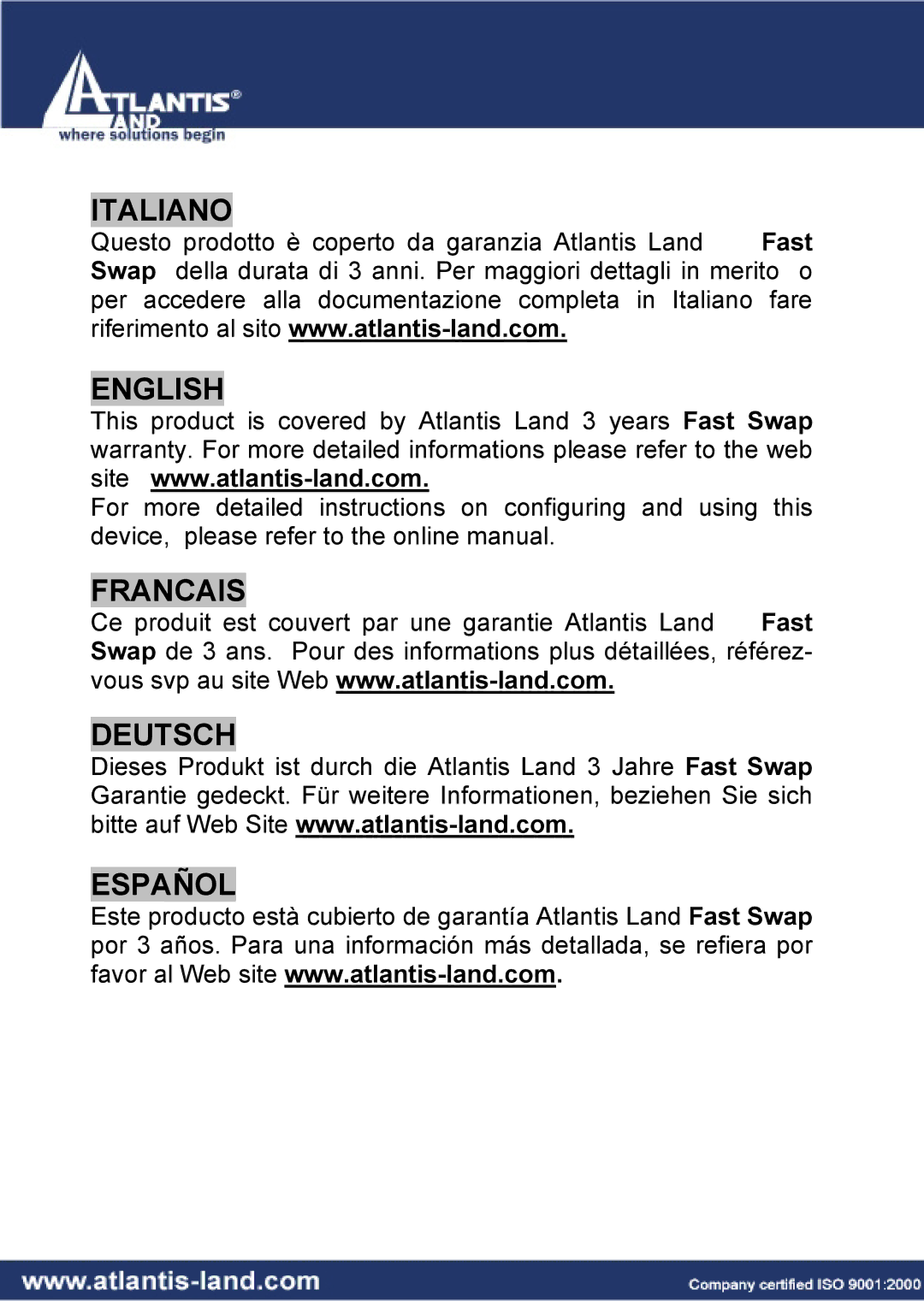 Atlantis Land A02-RB-W54_GE01 quick start Italiano English 