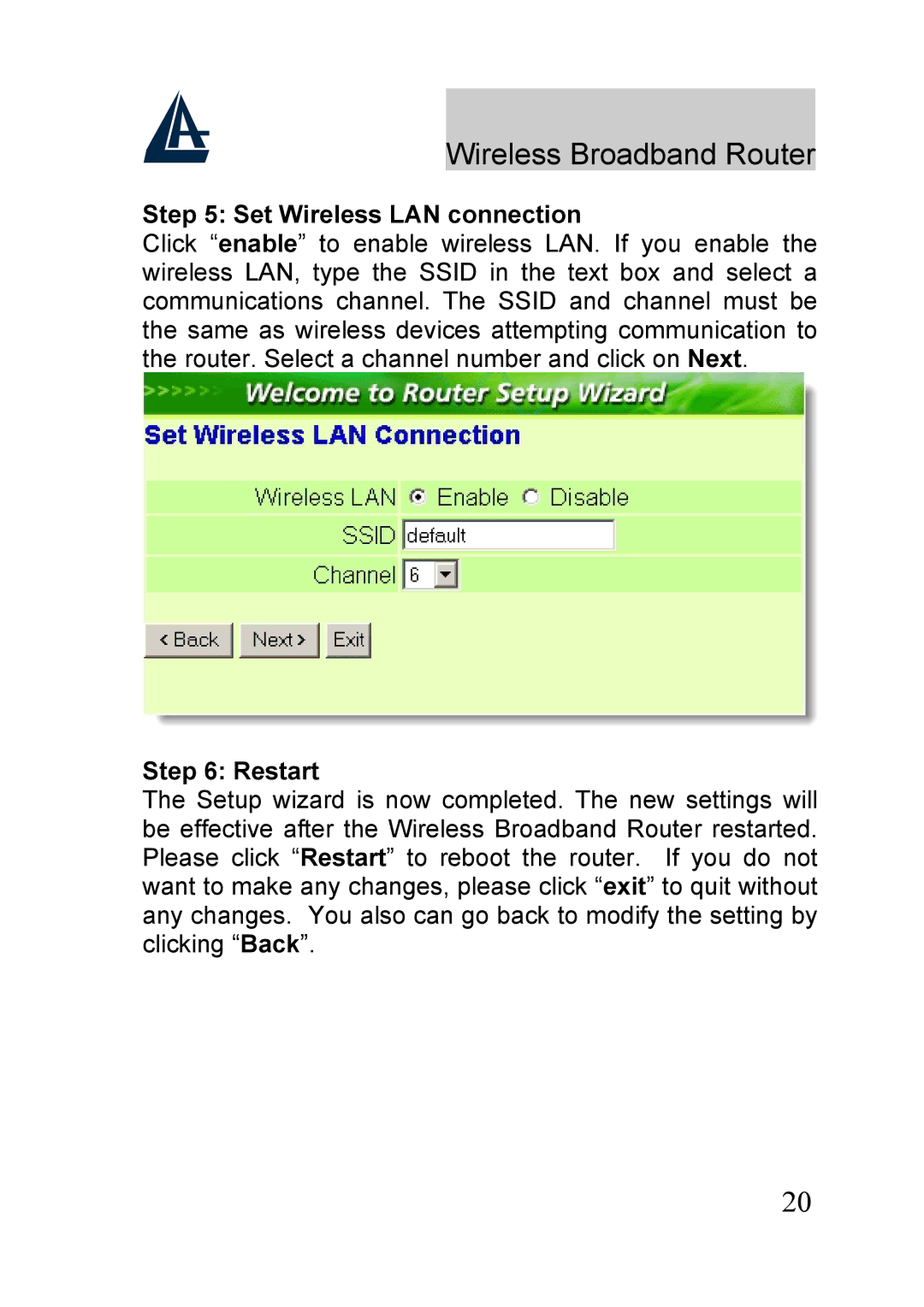 Atlantis Land A02-RB-W54_GE01 quick start Set Wireless LAN connection, Restart 