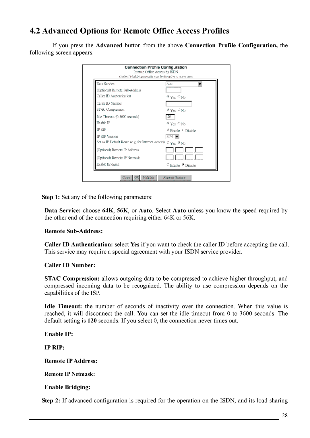 Atlantis Land A02-RI_M02 manual Advanced Options for Remote Office Access Profiles 