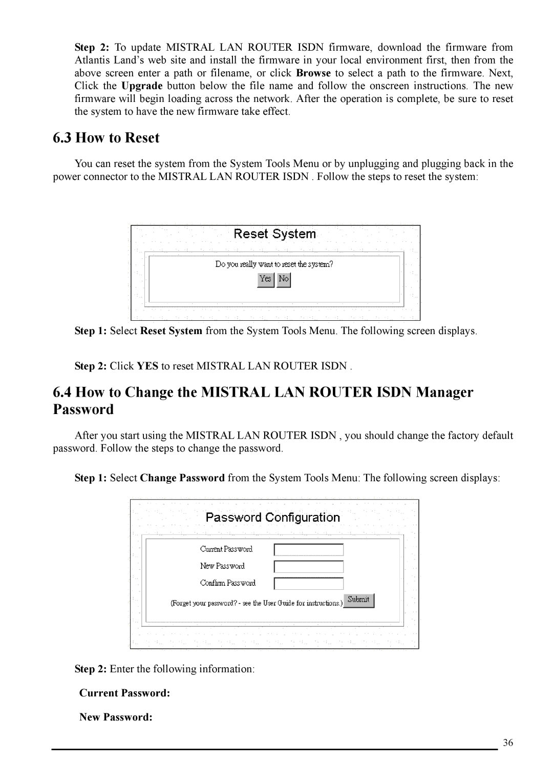 Atlantis Land A02-RI_M02 manual How to Reset, How to Change the Mistral LAN Router Isdn Manager Password 