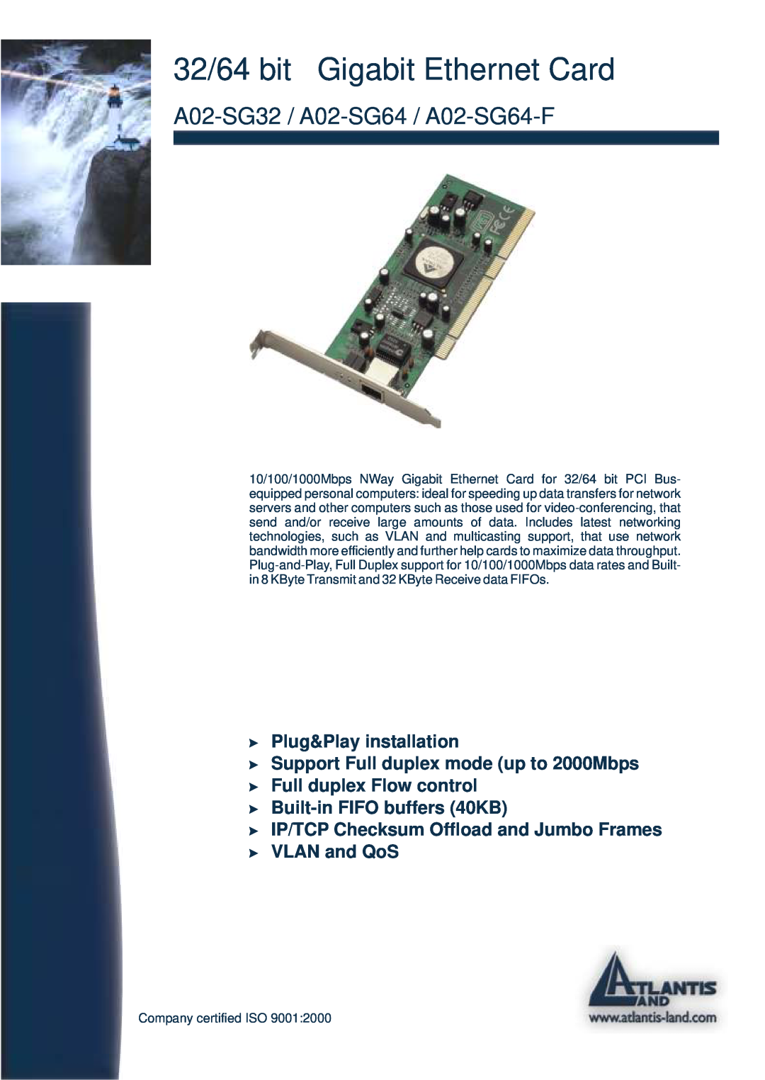 Atlantis Land manual A02-SG32 / A02-SG64 / A02-SG64-F, 32/64 bit Gigabit Ethernet Card 