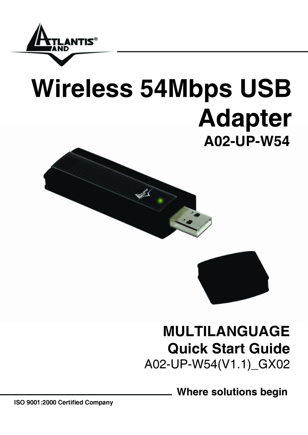 Atlantis Land A02-UP-W54 quick start Wireless 54Mbps USB Adapter 