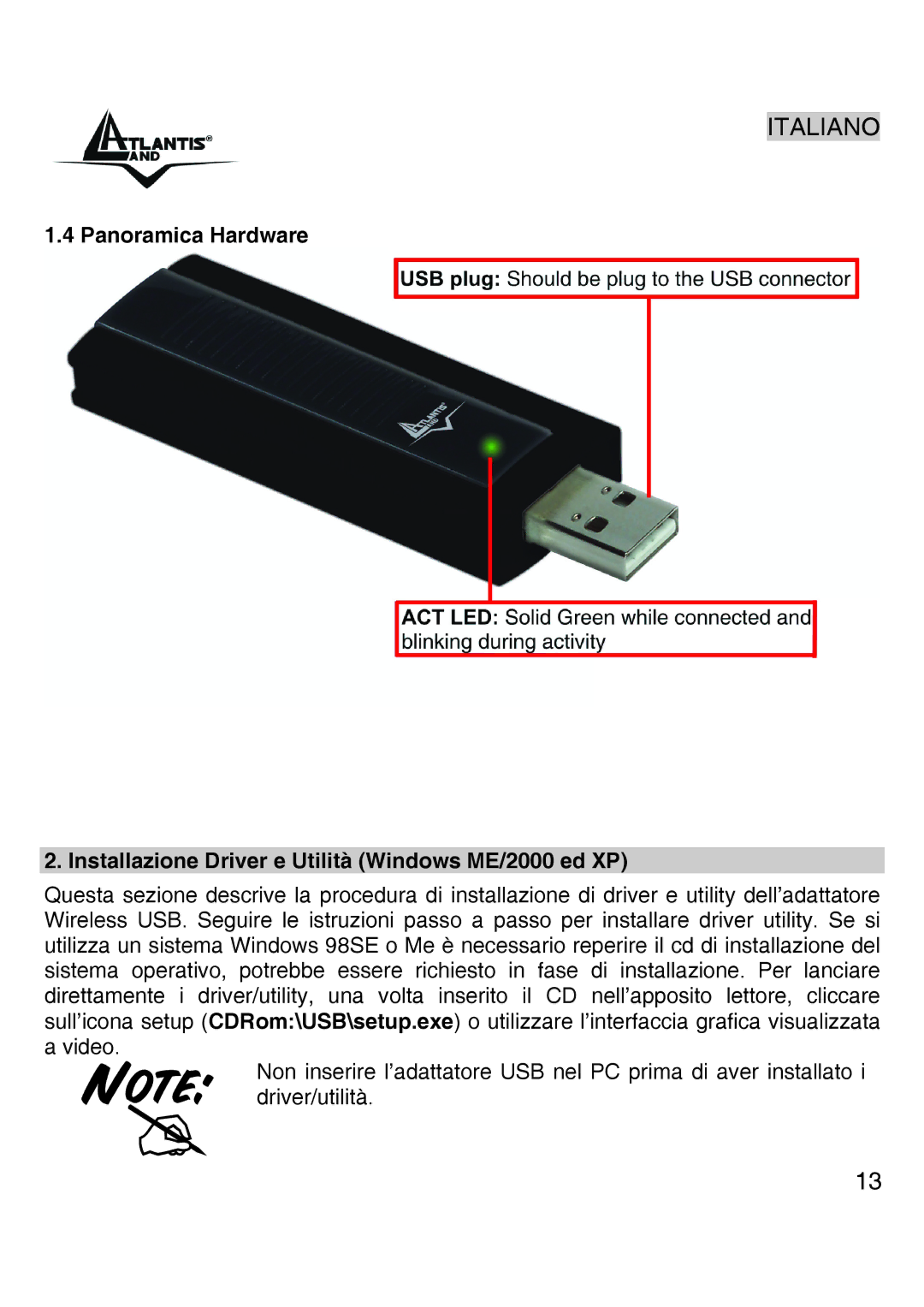 Atlantis Land A02-UP-W54 quick start Italiano 