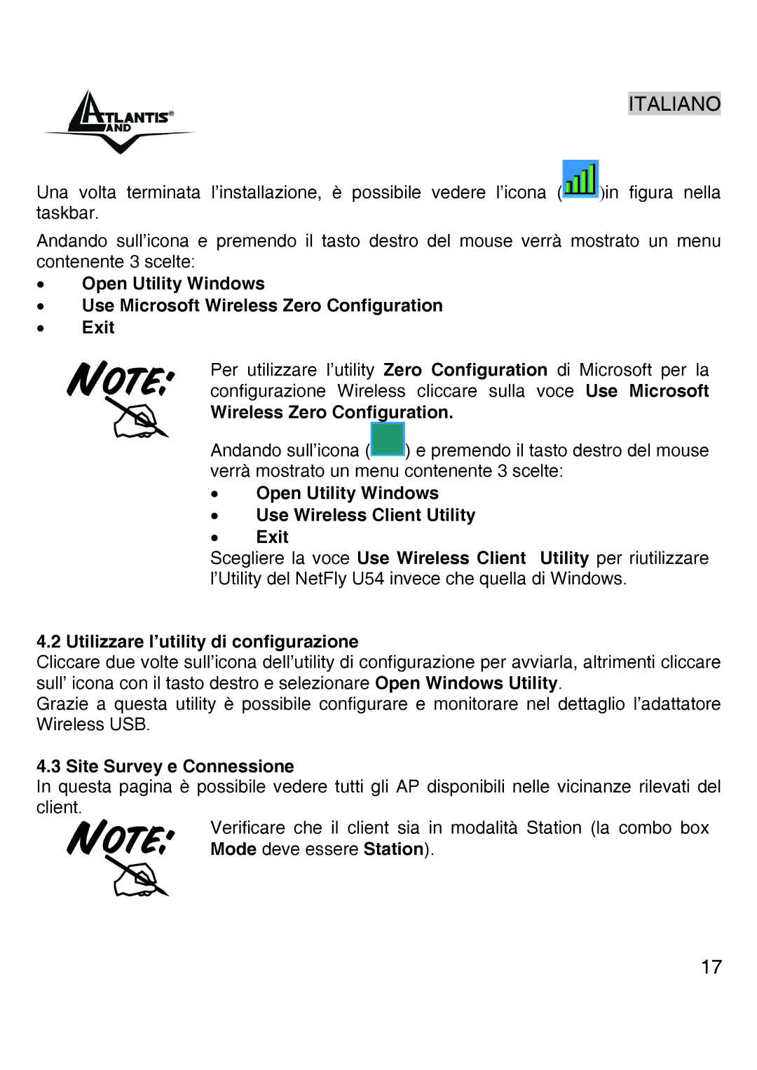 Atlantis Land A02-UP-W54 quick start Wireless Zero Configuration, Open Utility Windows Use Wireless Client Utility Exit 