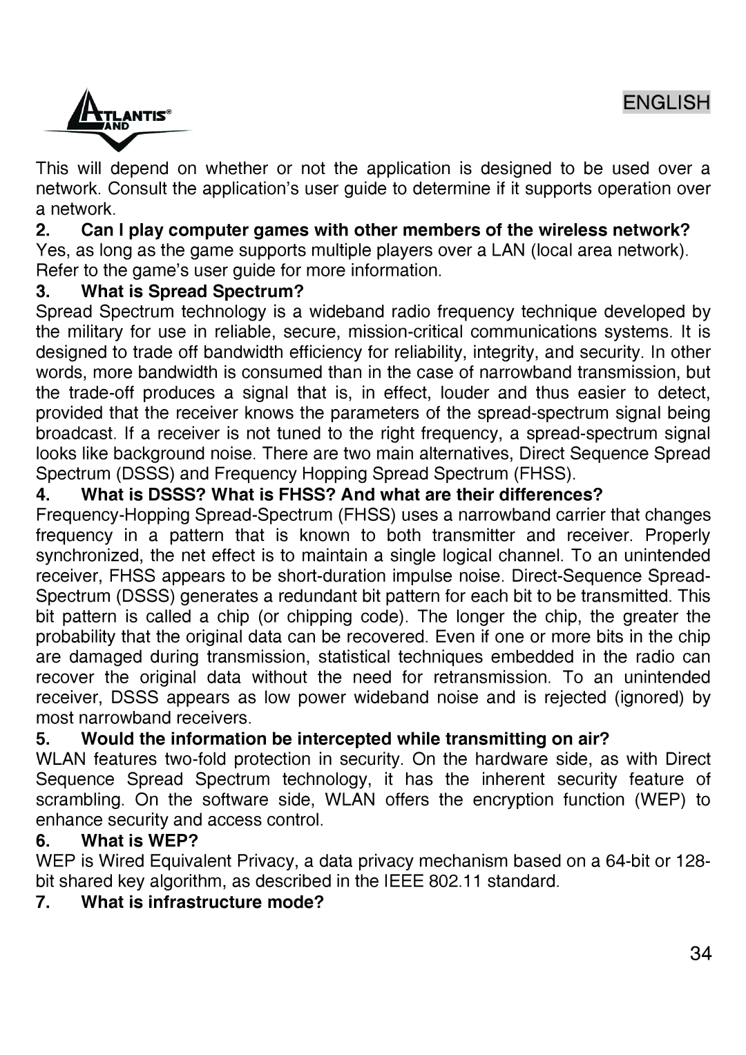 Atlantis Land A02-UP-W54 quick start What is DSSS? What is FHSS? And what are their differences?, What is WEP? 