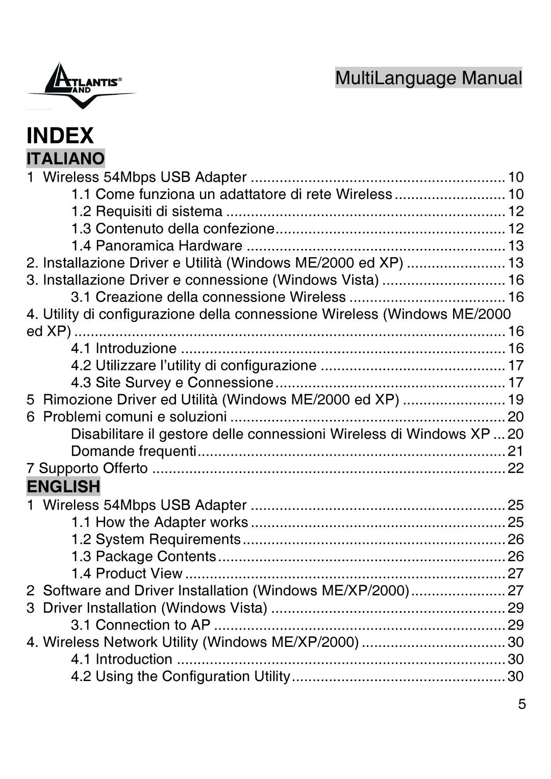 Atlantis Land A02-UP-W54 quick start Index 