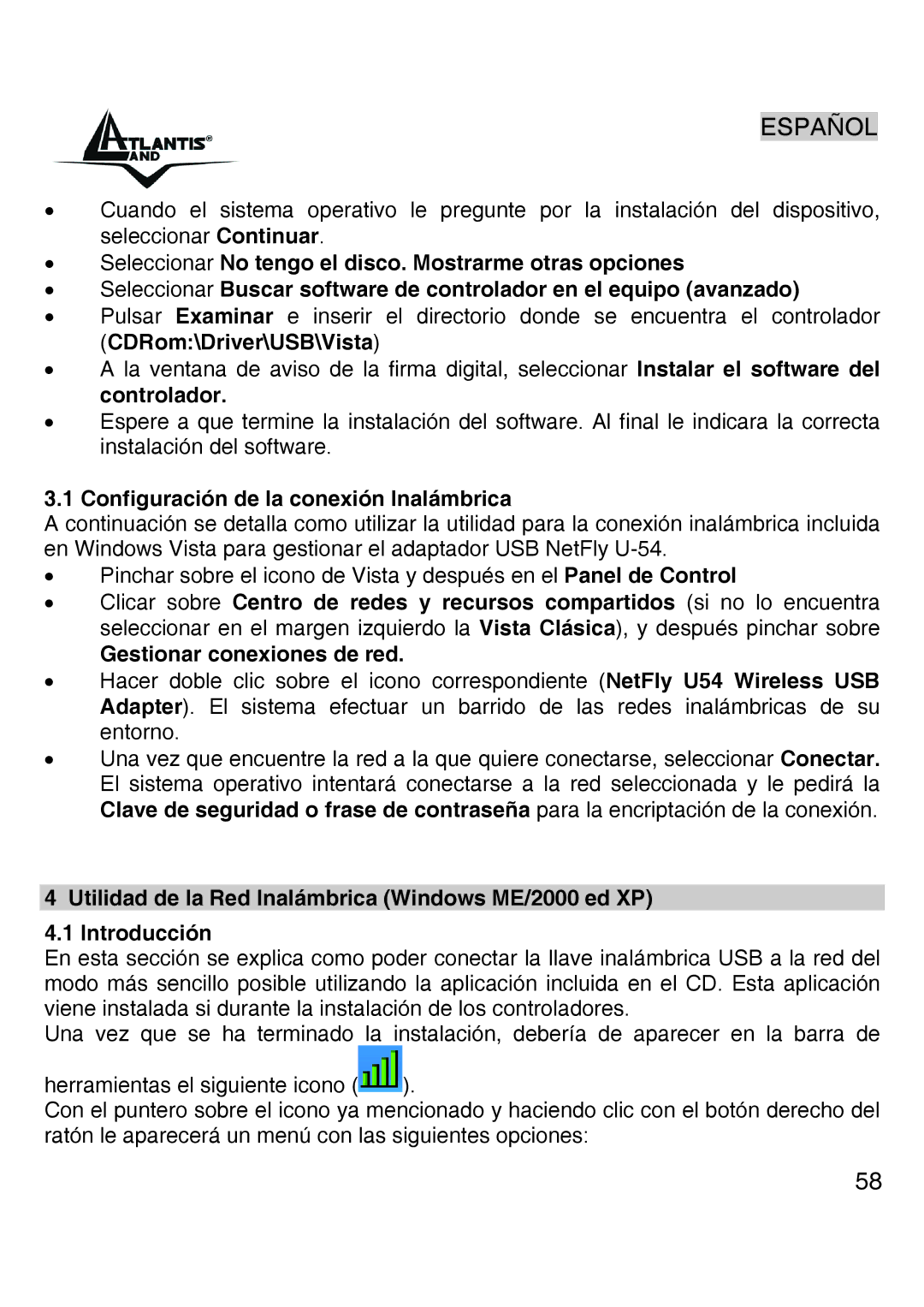 Atlantis Land A02-UP-W54 quick start Configuración de la conexión Inalámbrica 