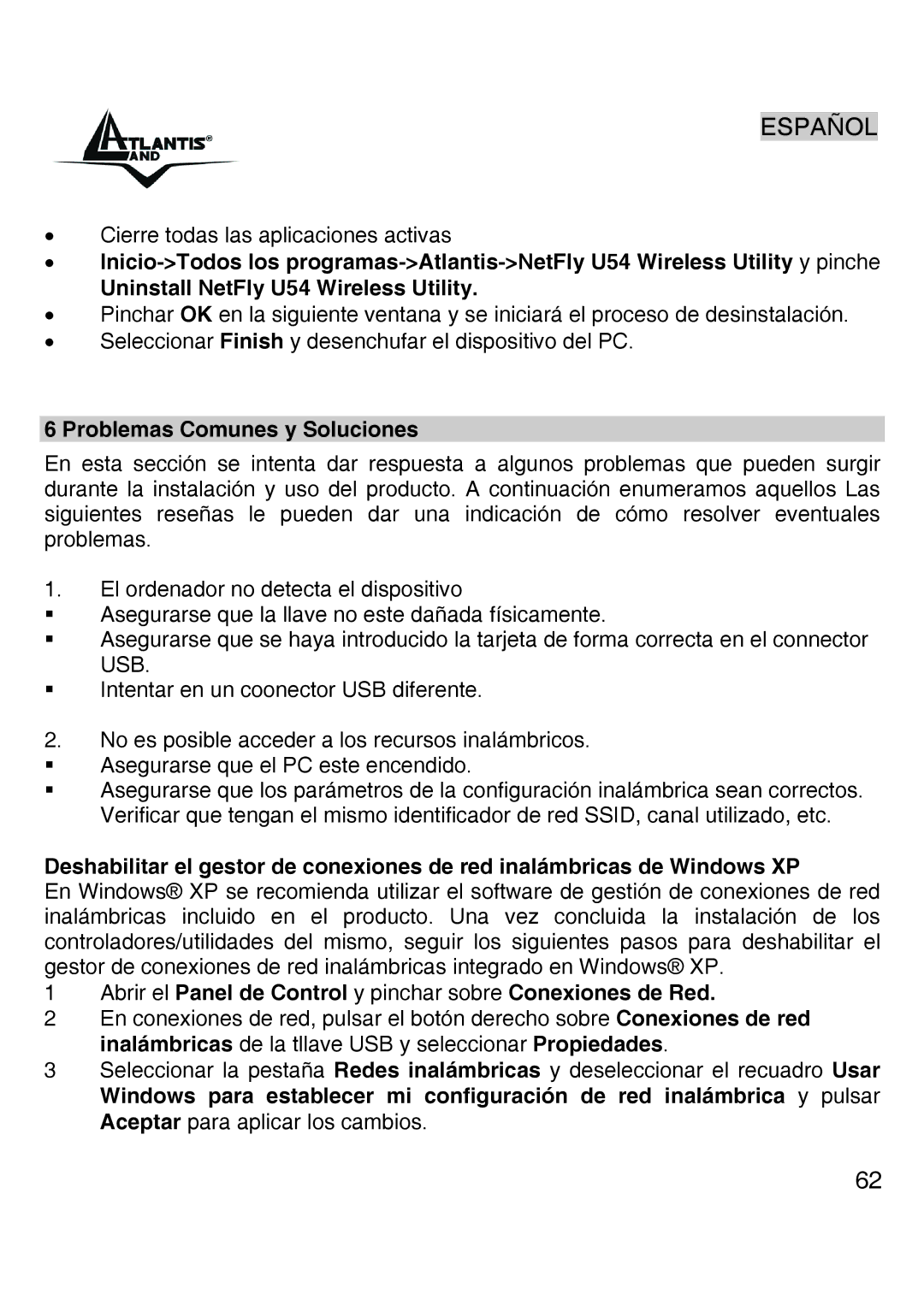 Atlantis Land A02-UP-W54 Problemas Comunes y Soluciones, Abrir el Panel de Control y pinchar sobre Conexiones de Red 