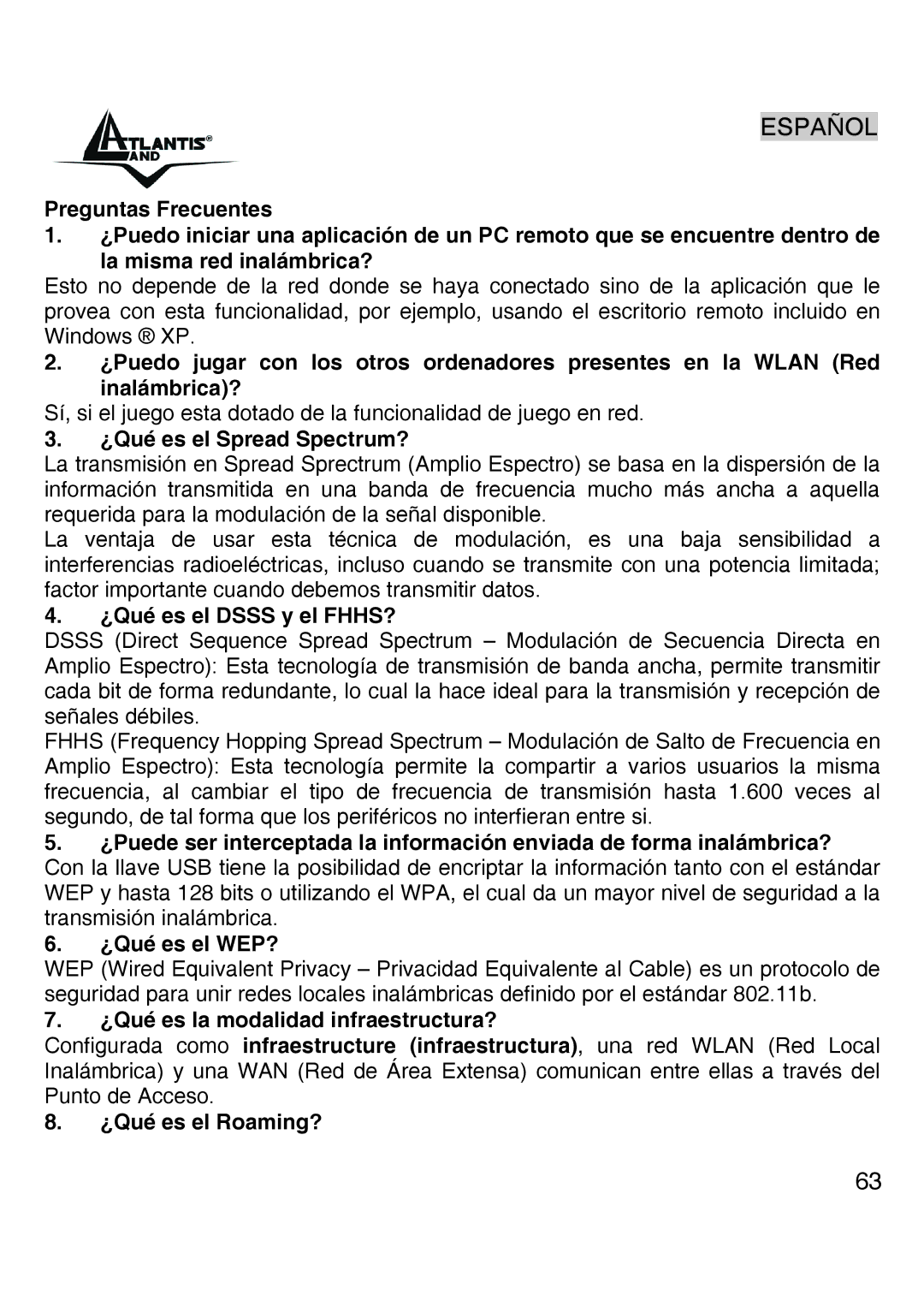 Atlantis Land A02-UP-W54 ¿Qué es el Spread Spectrum?, ¿Qué es el Dsss y el FHHS?, ¿Qué es la modalidad infraestructura? 