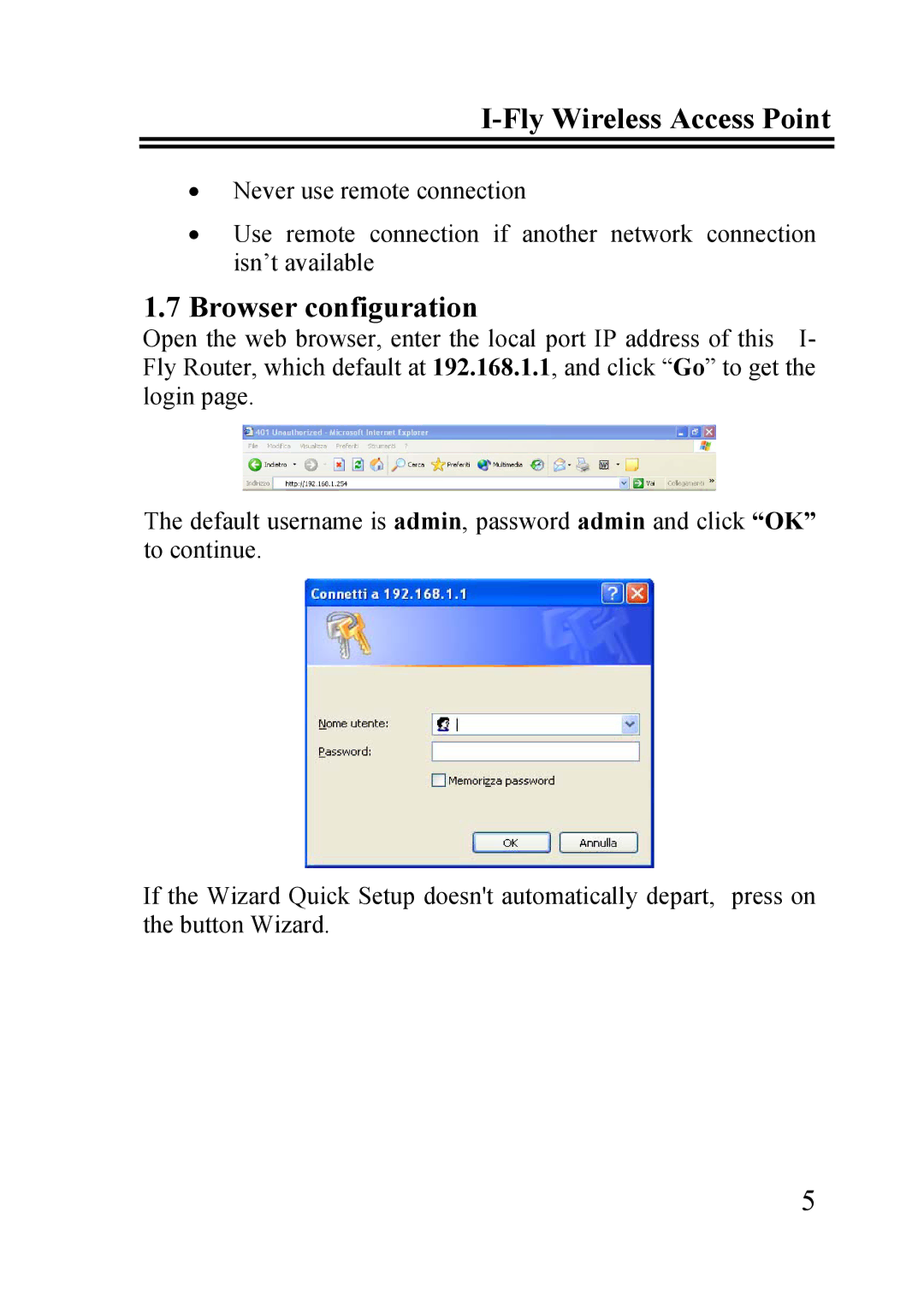 Atlantis Land A02-WAP-54G quick start Fly Wireless Access Point, Browser configuration 