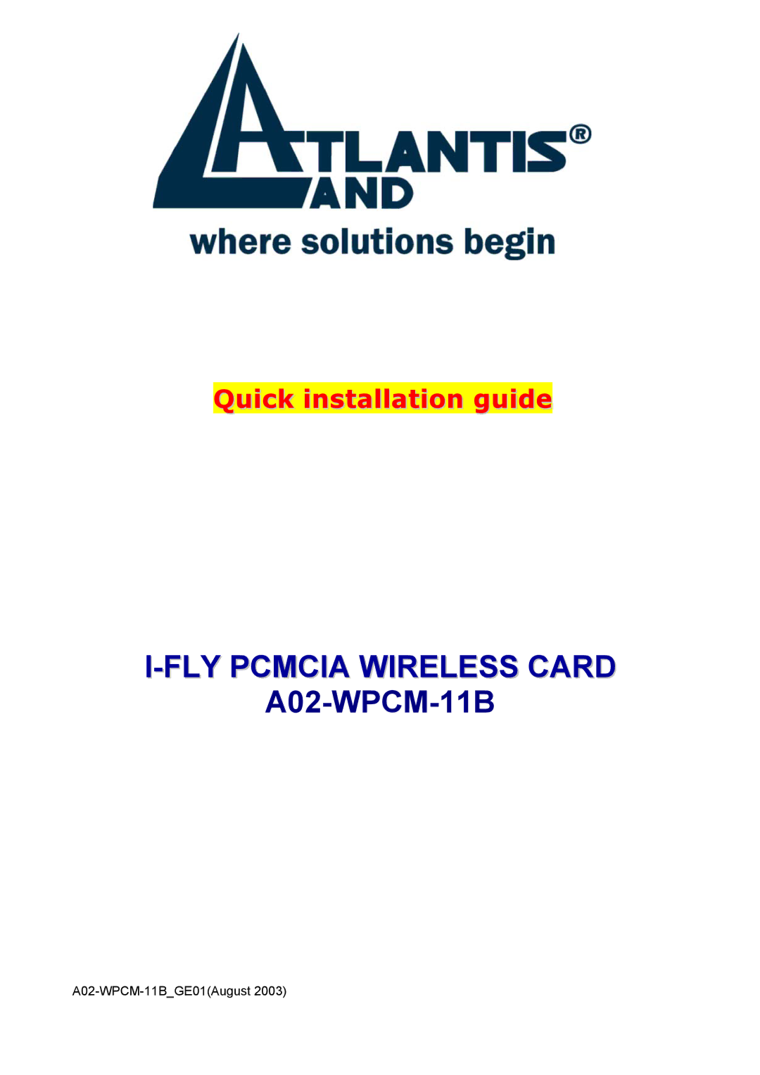 Atlantis Land A02-WPCM-11B manual FLY Pcmcia Wireless Card 