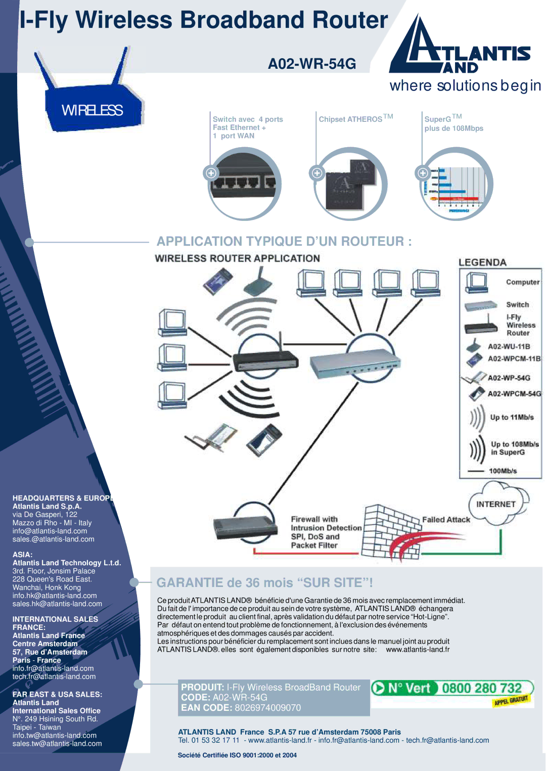 Atlantis Land A02-WR-54G manual Application Typique D’UN Routeur, Asia, FAR East & USA Sales 